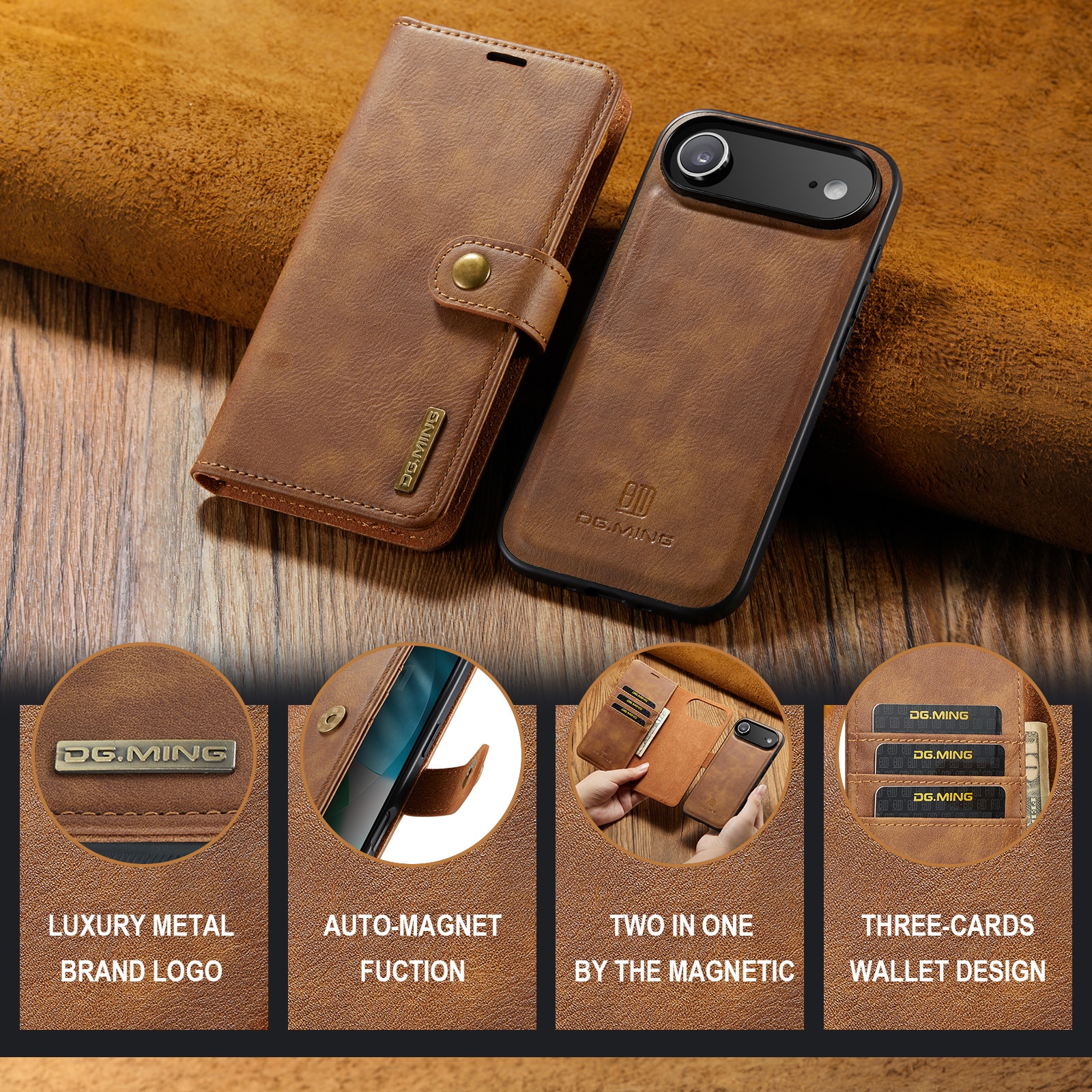 Cover portafoglio Magnet Wallet iPhone 17 Air Cognac