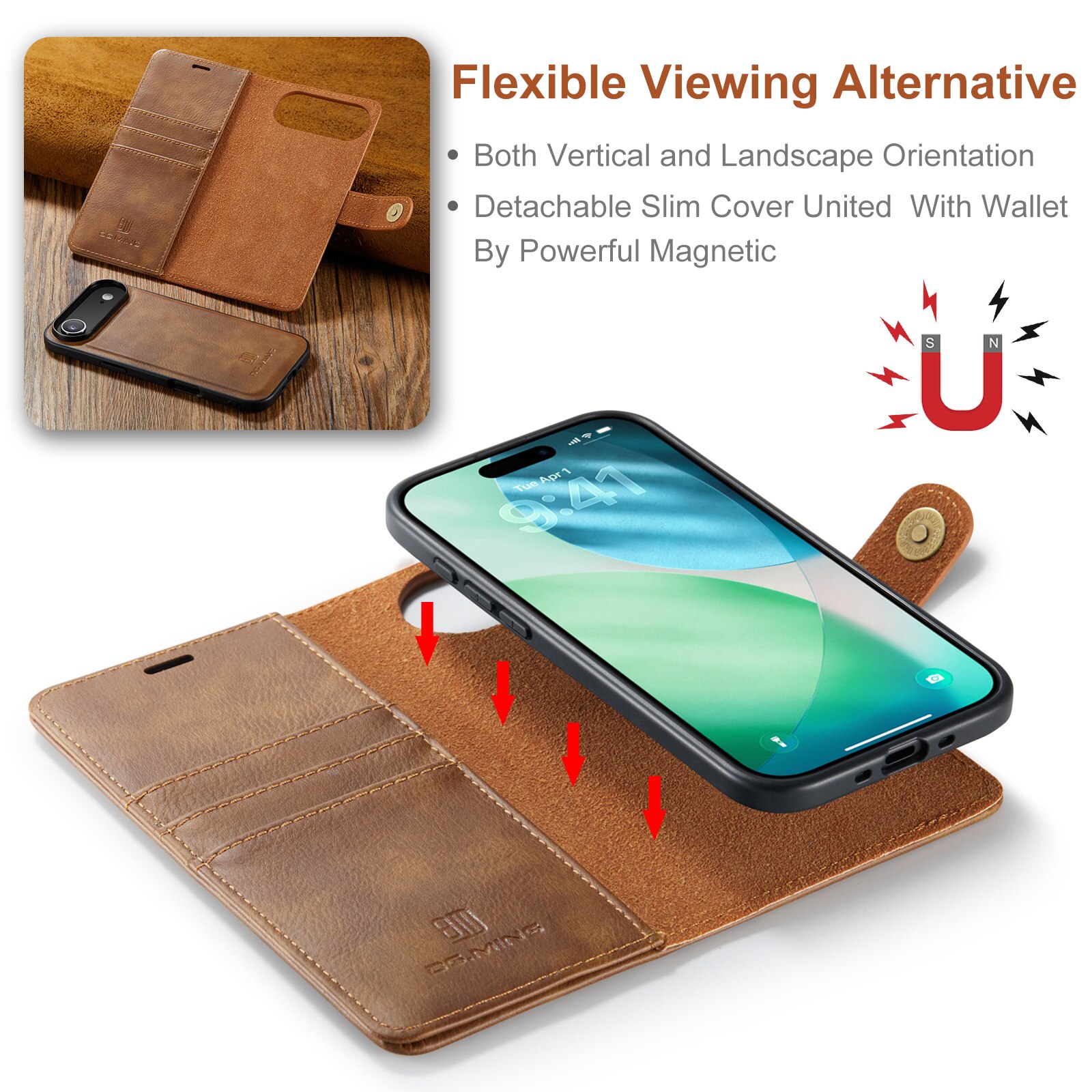 Cover portafoglio Magnet Wallet iPhone 17 Air Cognac