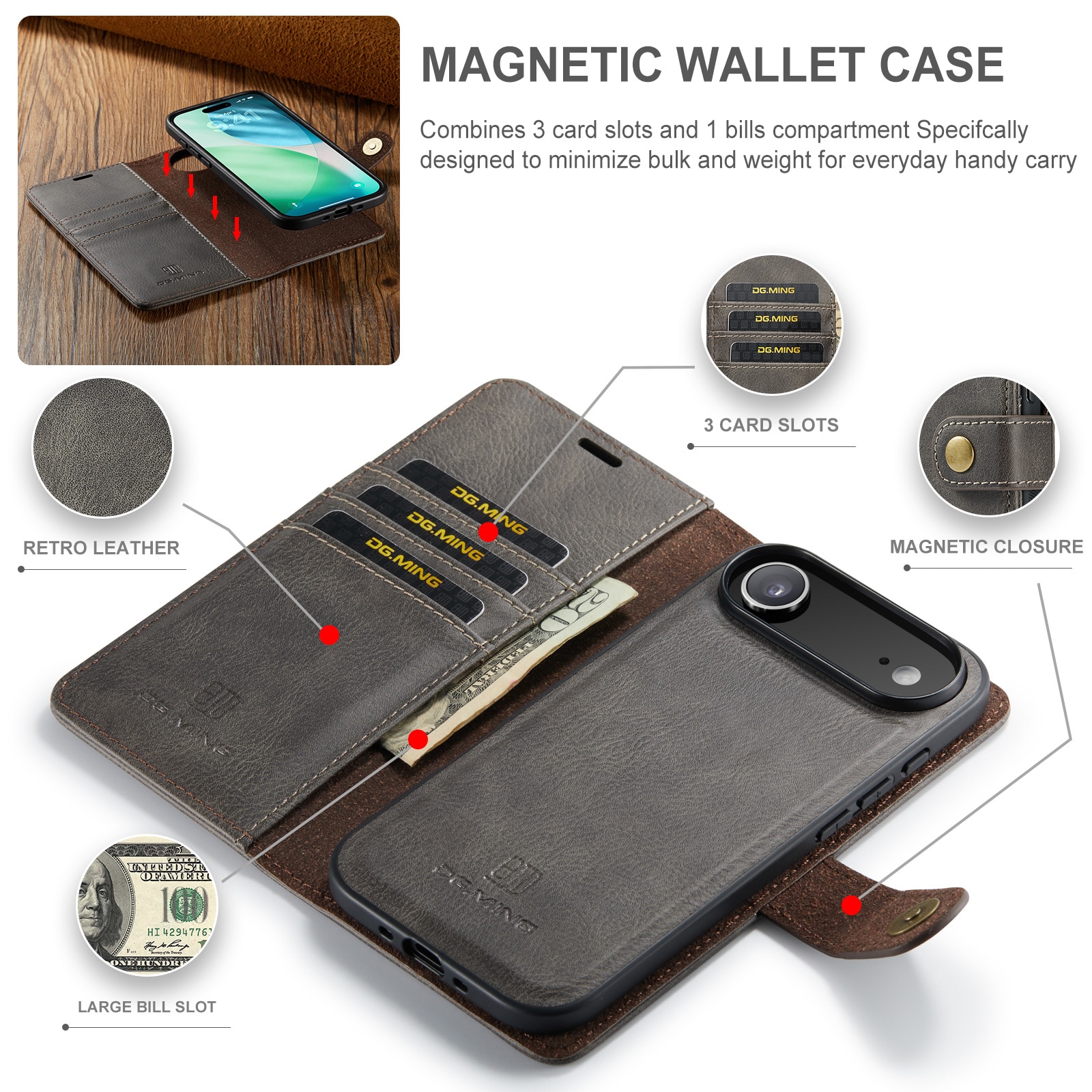 Cover portafoglio Magnet Wallet iPhone 17 Air Brown