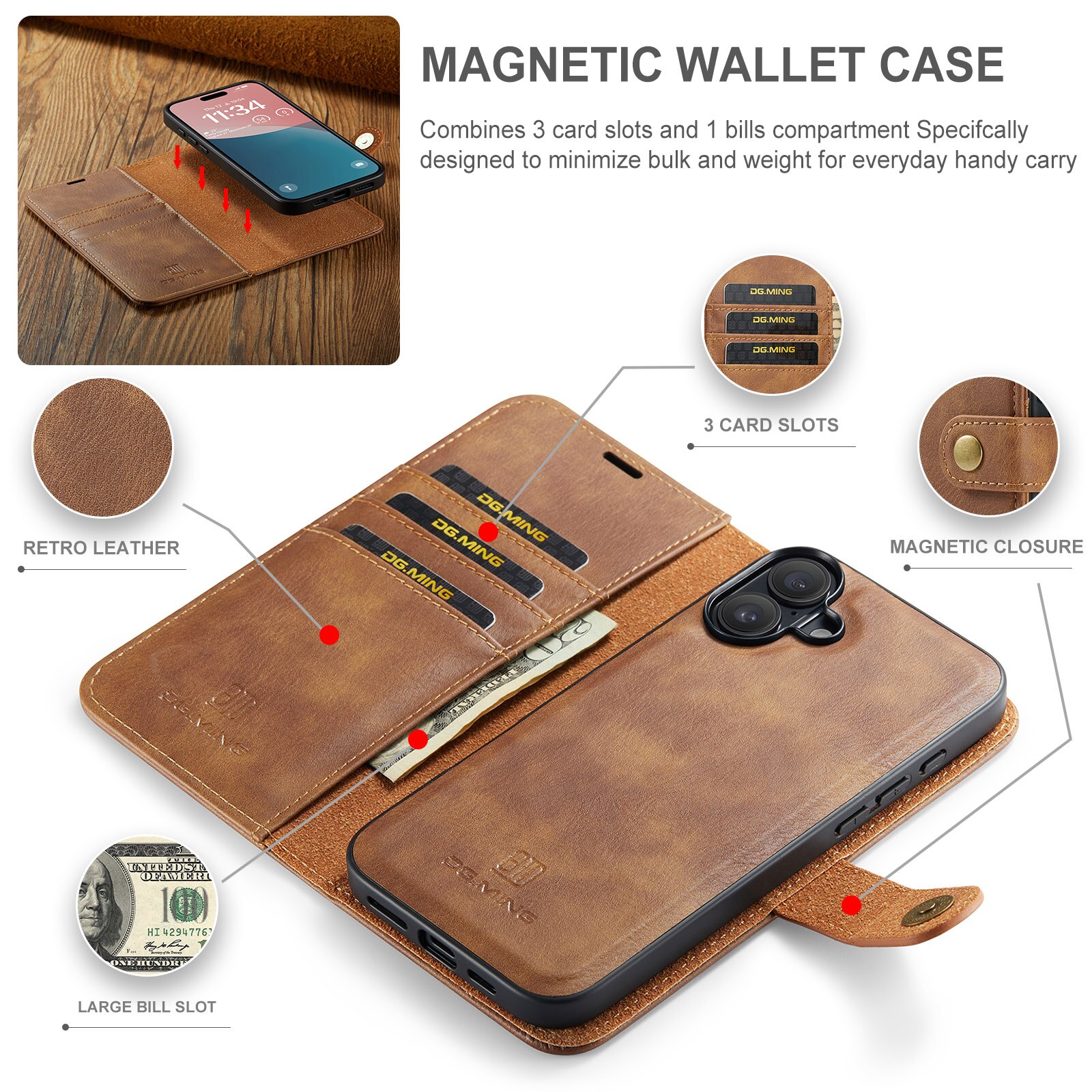 Cover portafoglio Magnet Wallet iPhone 17 Cognac