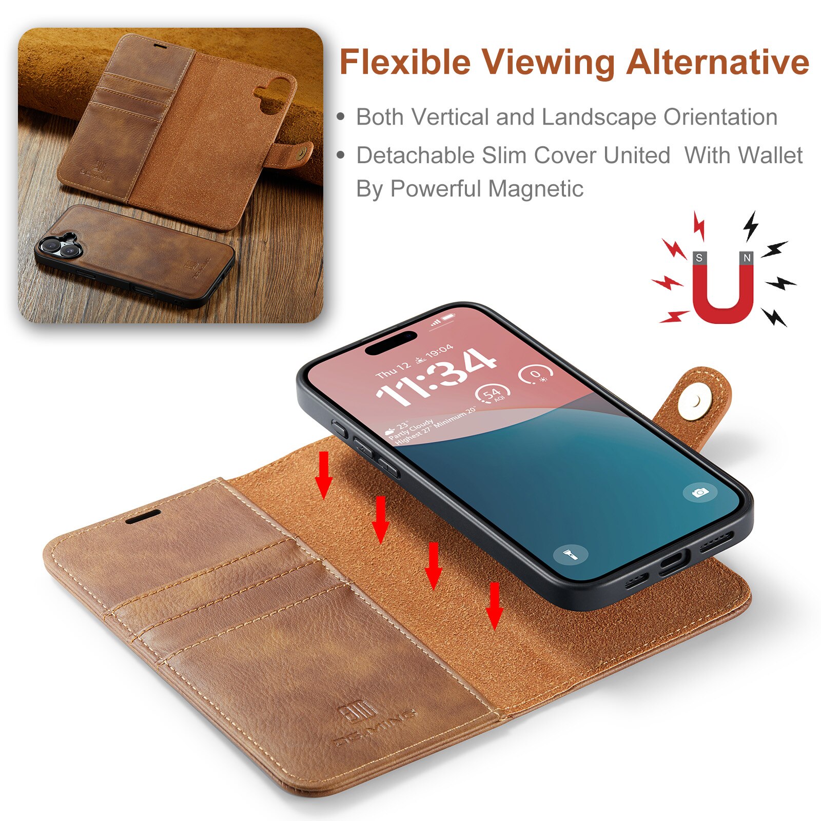 Cover portafoglio Magnet Wallet iPhone 17 Cognac