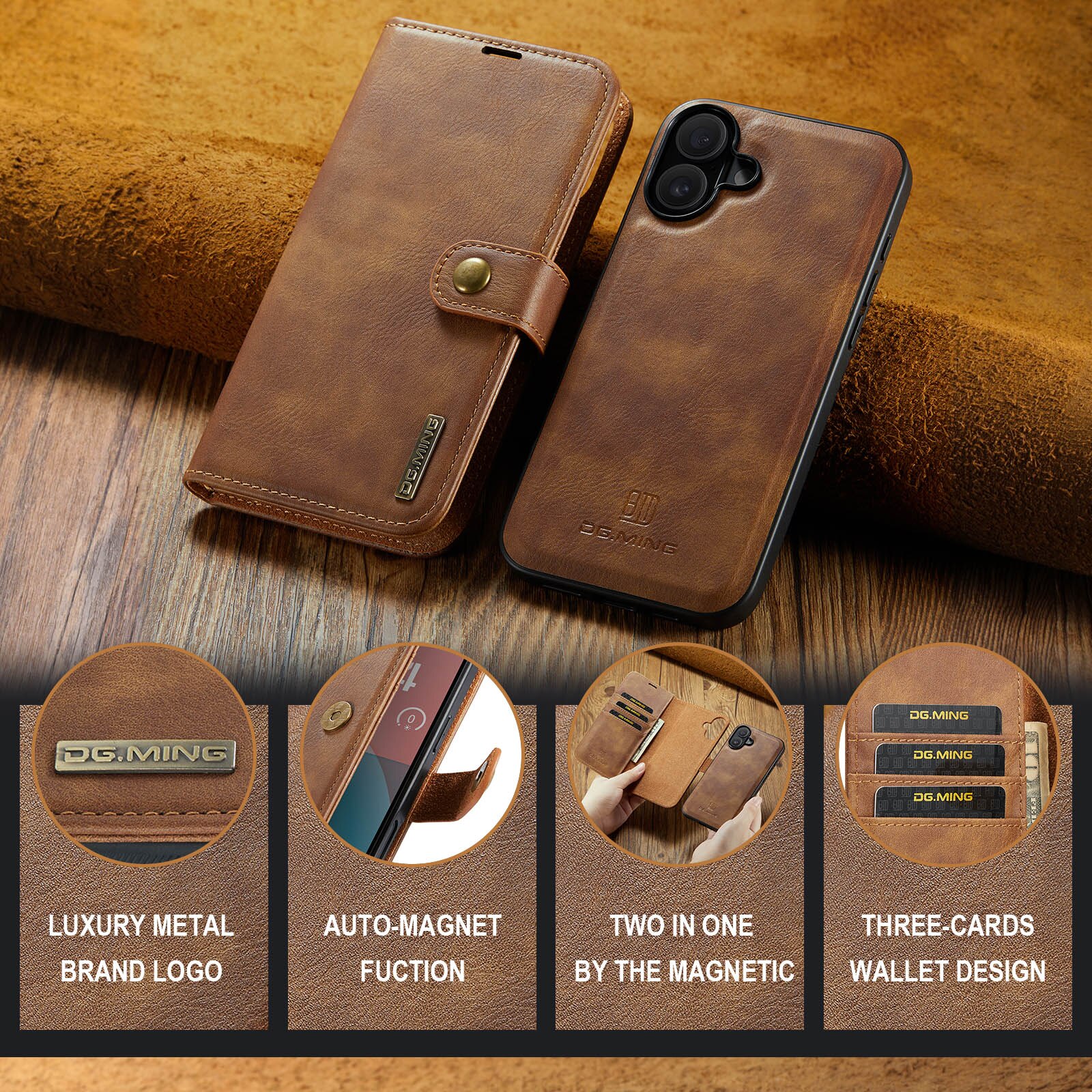 Cover portafoglio Magnet Wallet iPhone 17 Cognac