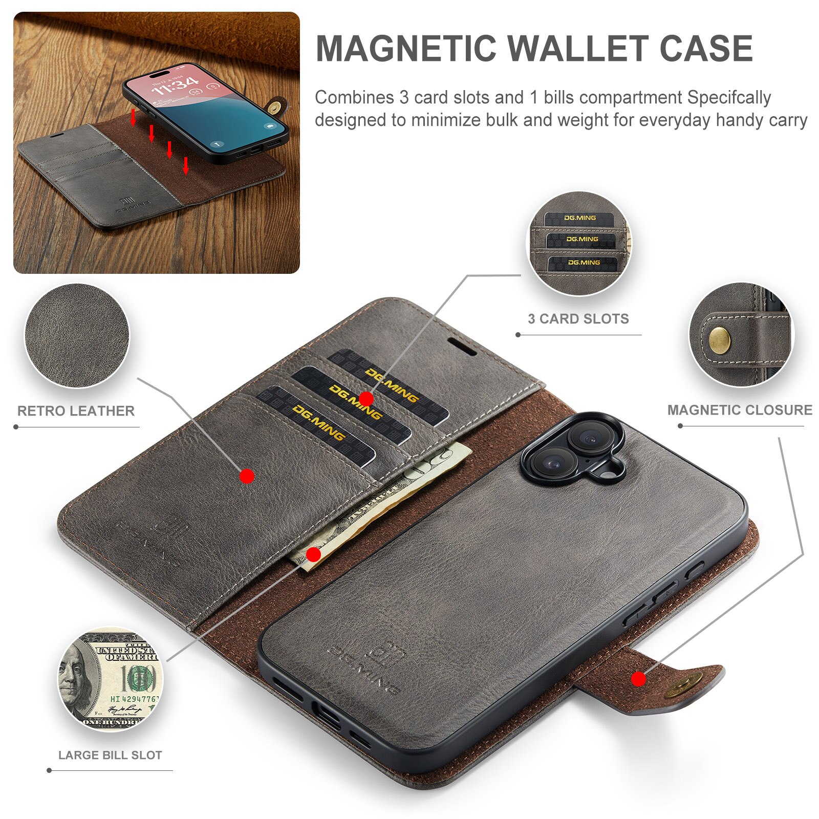 Cover portafoglio Magnet Wallet iPhone 17 Brown