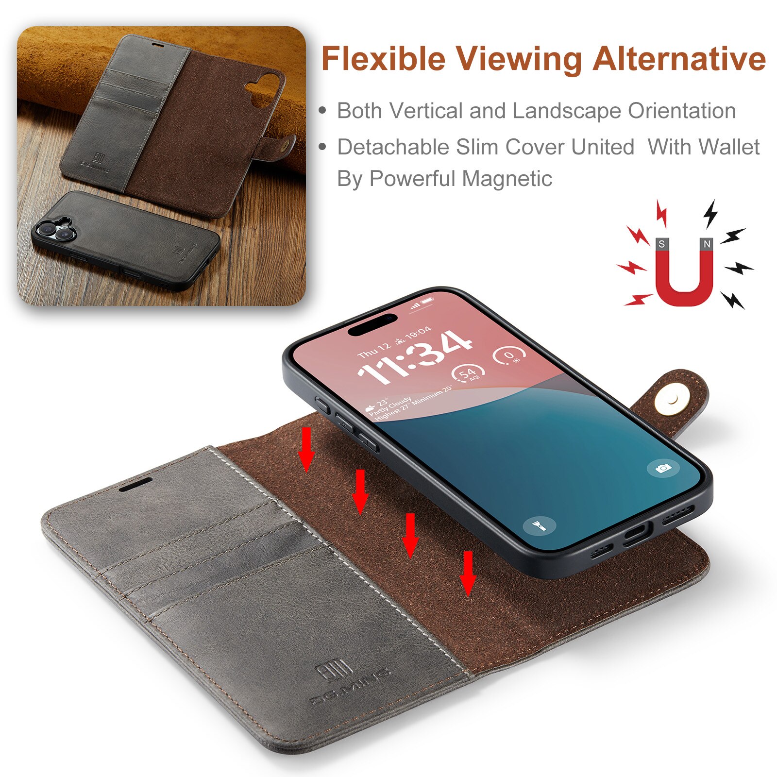 Cover portafoglio Magnet Wallet iPhone 17 Brown