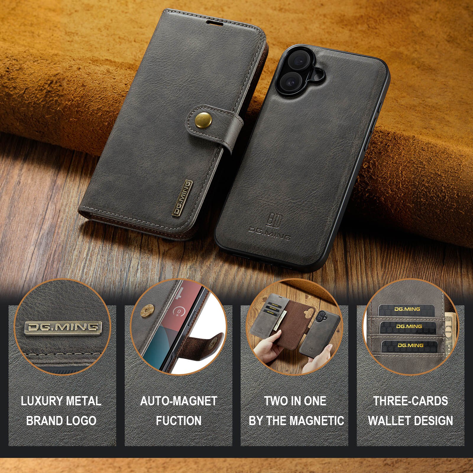 Cover portafoglio Magnet Wallet iPhone 17 Brown