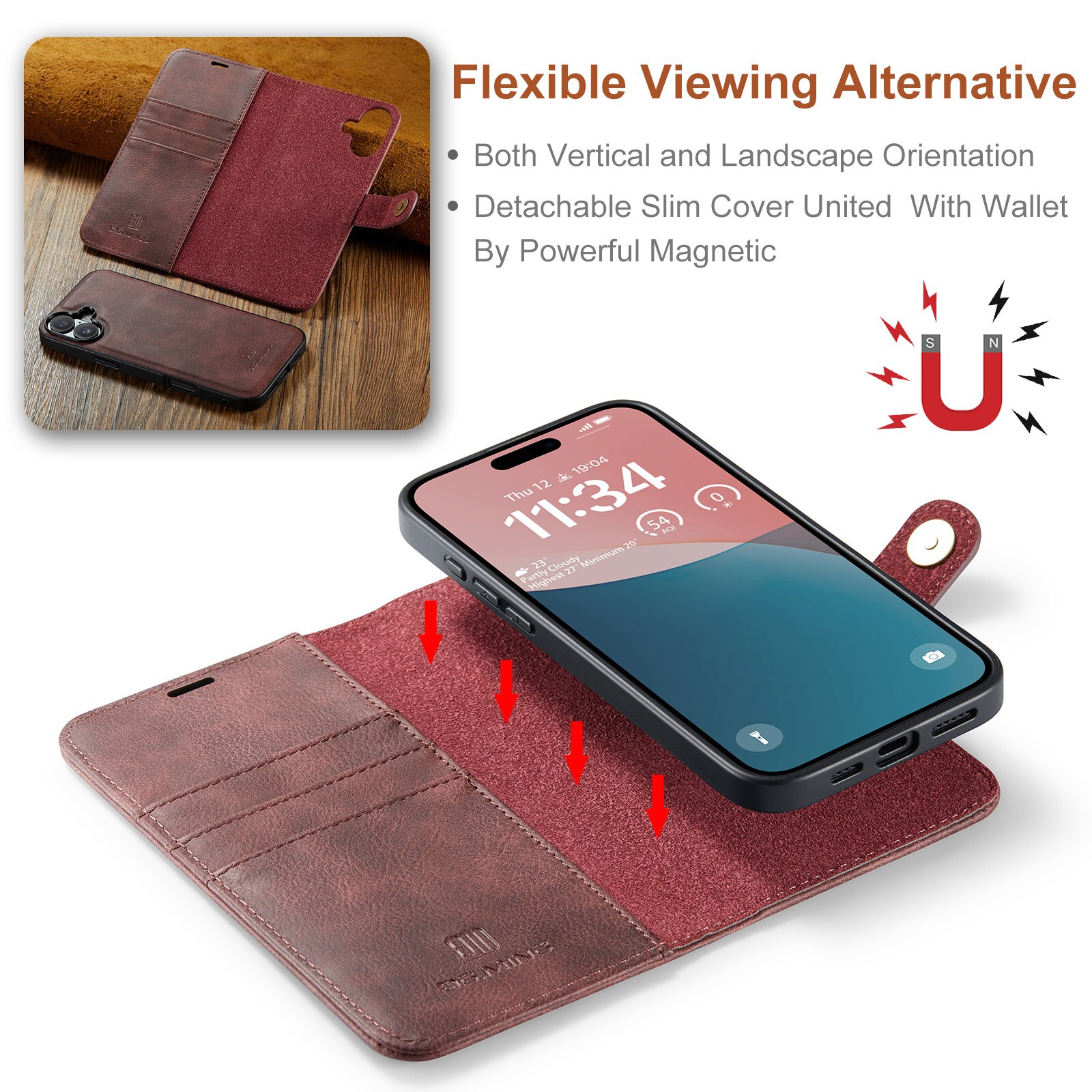 Cover portafoglio Magnet Wallet iPhone 17 Red