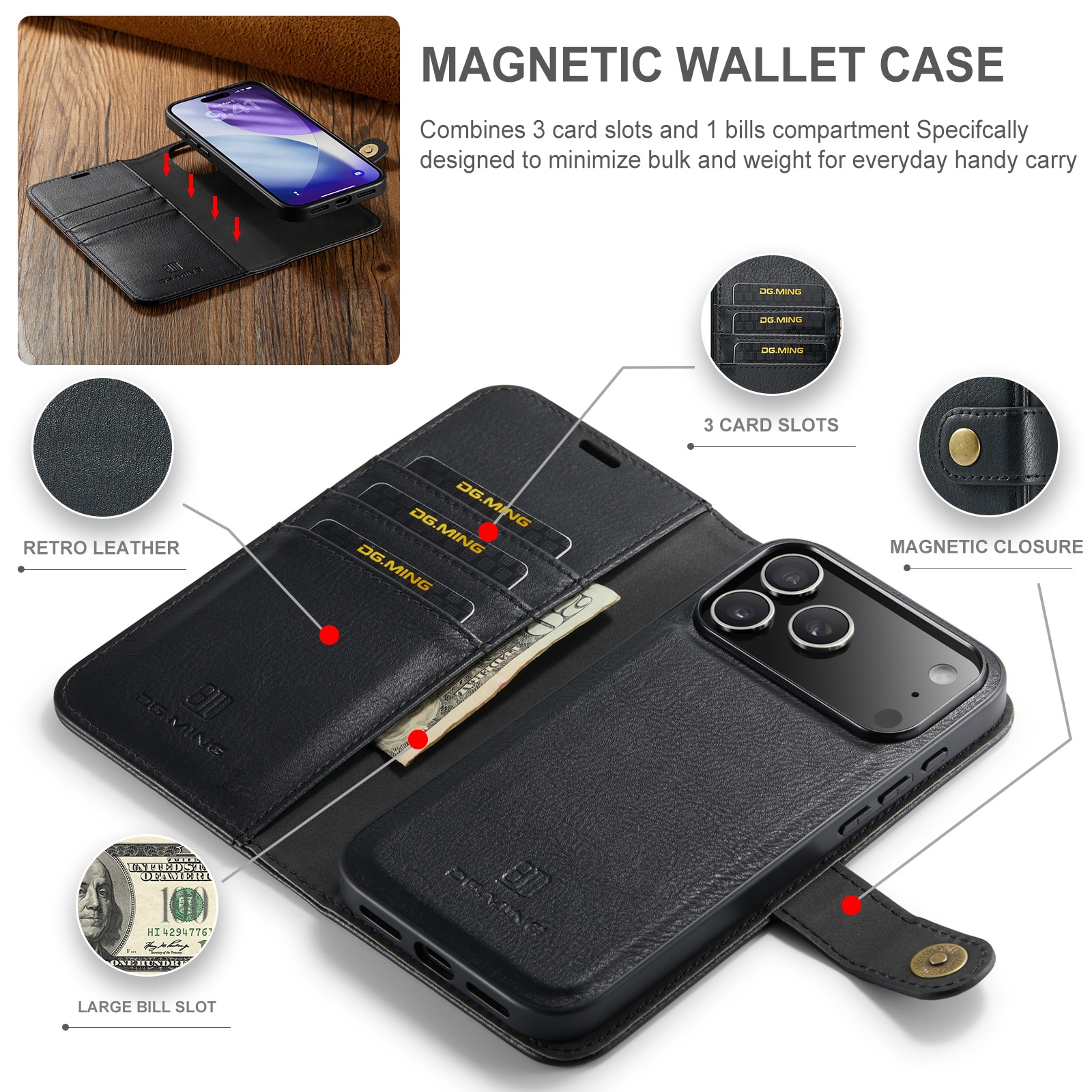 Cover portafoglio Magnet Wallet iPhone 17 Pro Black