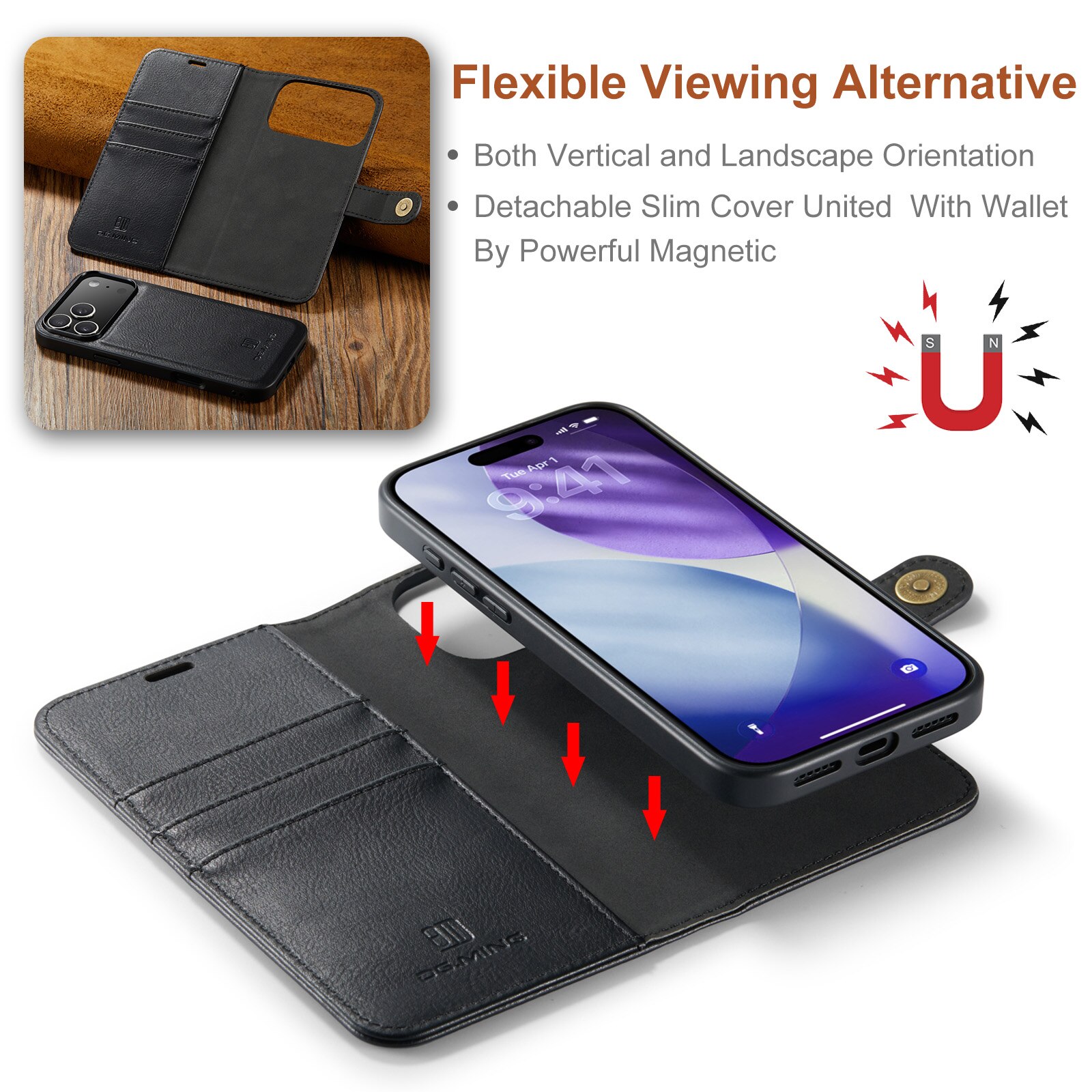 Cover portafoglio Magnet Wallet iPhone 17 Pro Black