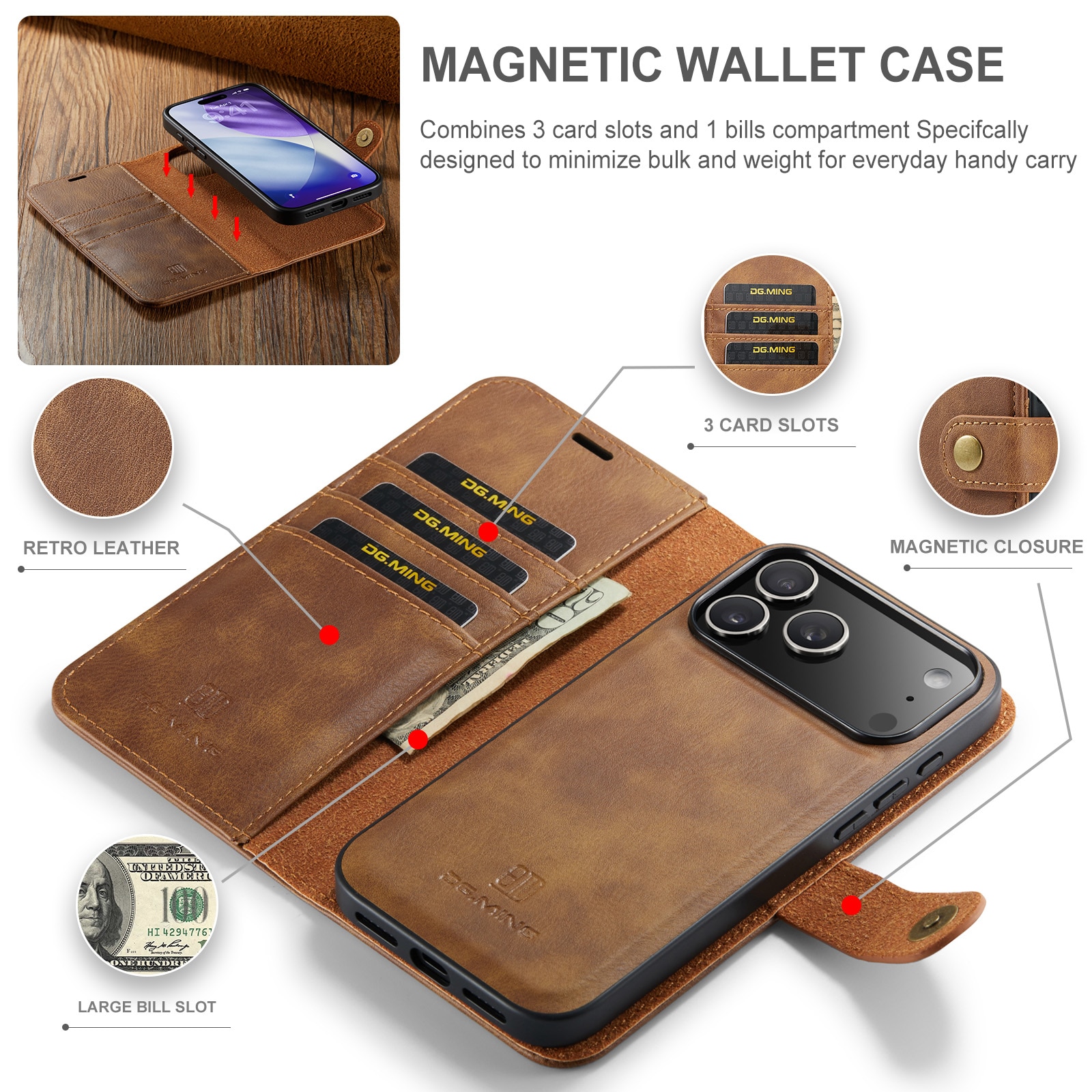 Cover portafoglio Magnet Wallet iPhone 17 Pro Cognac