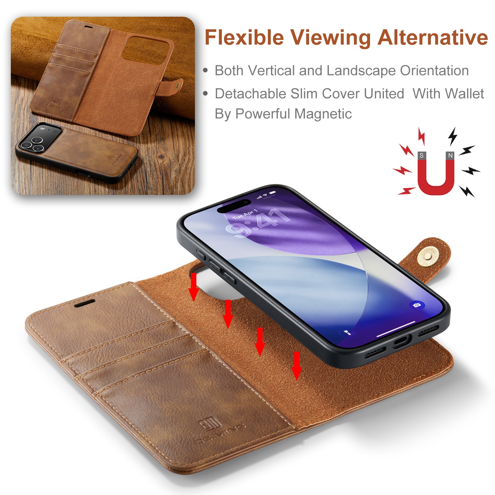 Cover portafoglio Magnet Wallet iPhone 17 Pro Cognac
