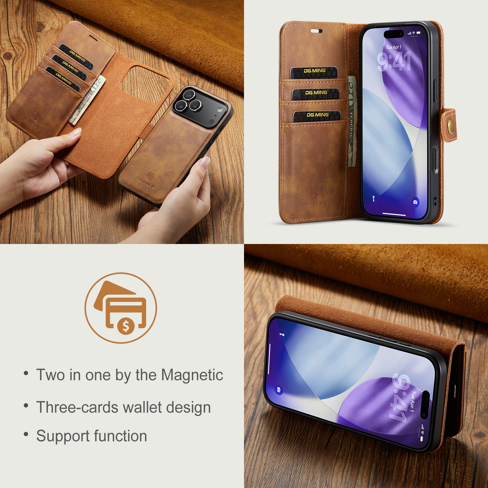 Cover portafoglio Magnet Wallet iPhone 17 Pro Cognac