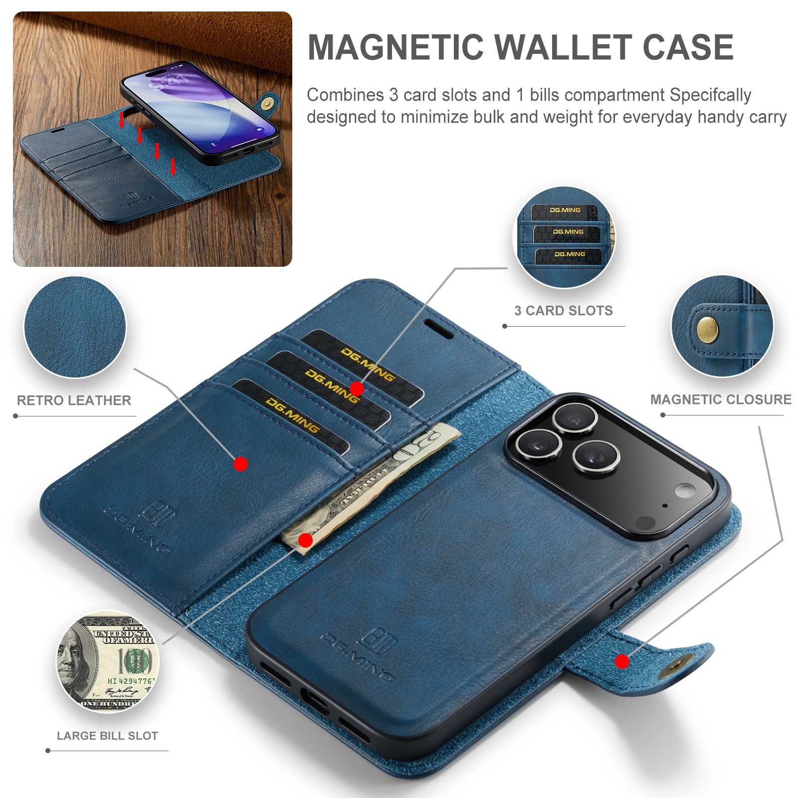 Cover portafoglio Magnet Wallet iPhone 17 Pro Blue