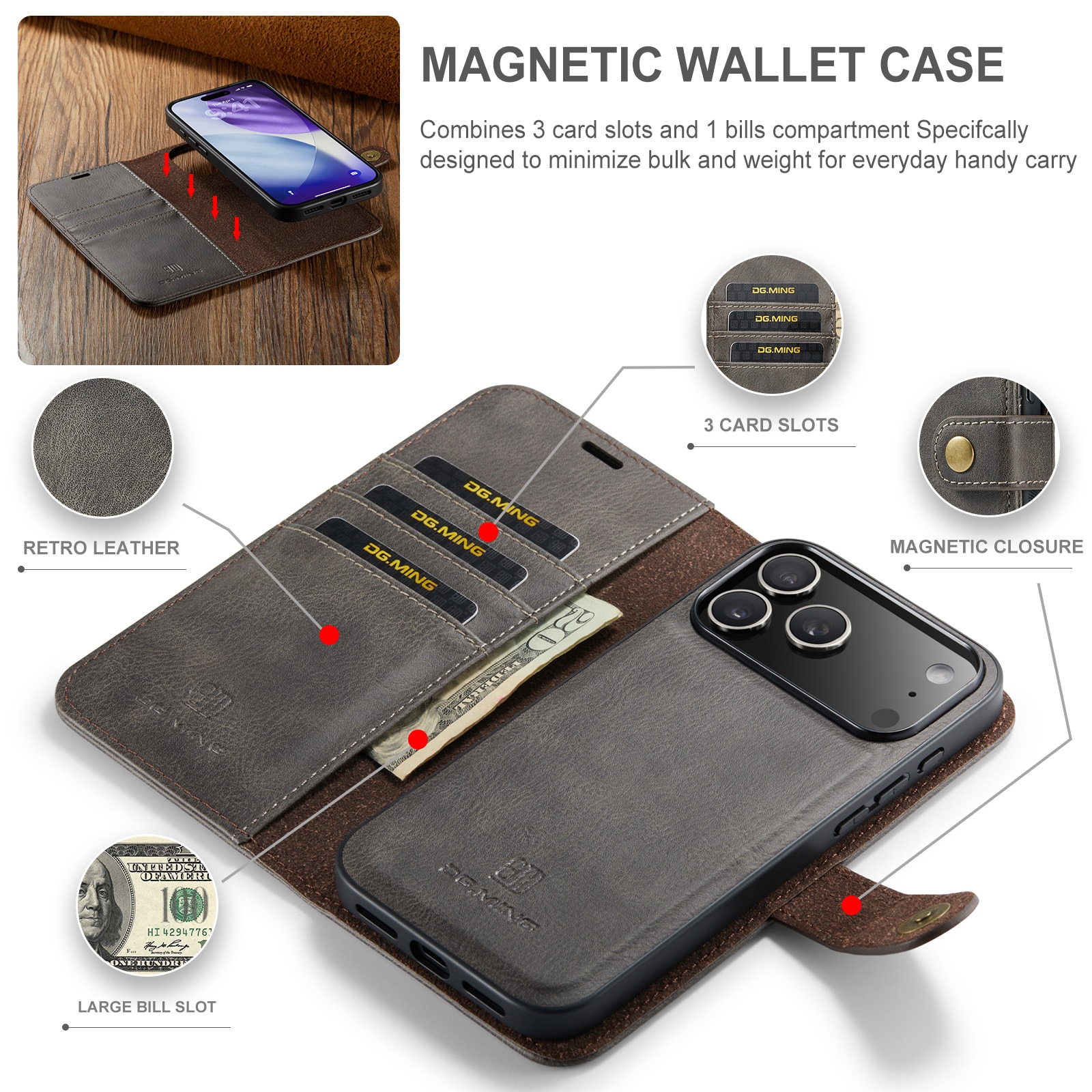 Cover portafoglio Magnet Wallet iPhone 17 Pro Brown