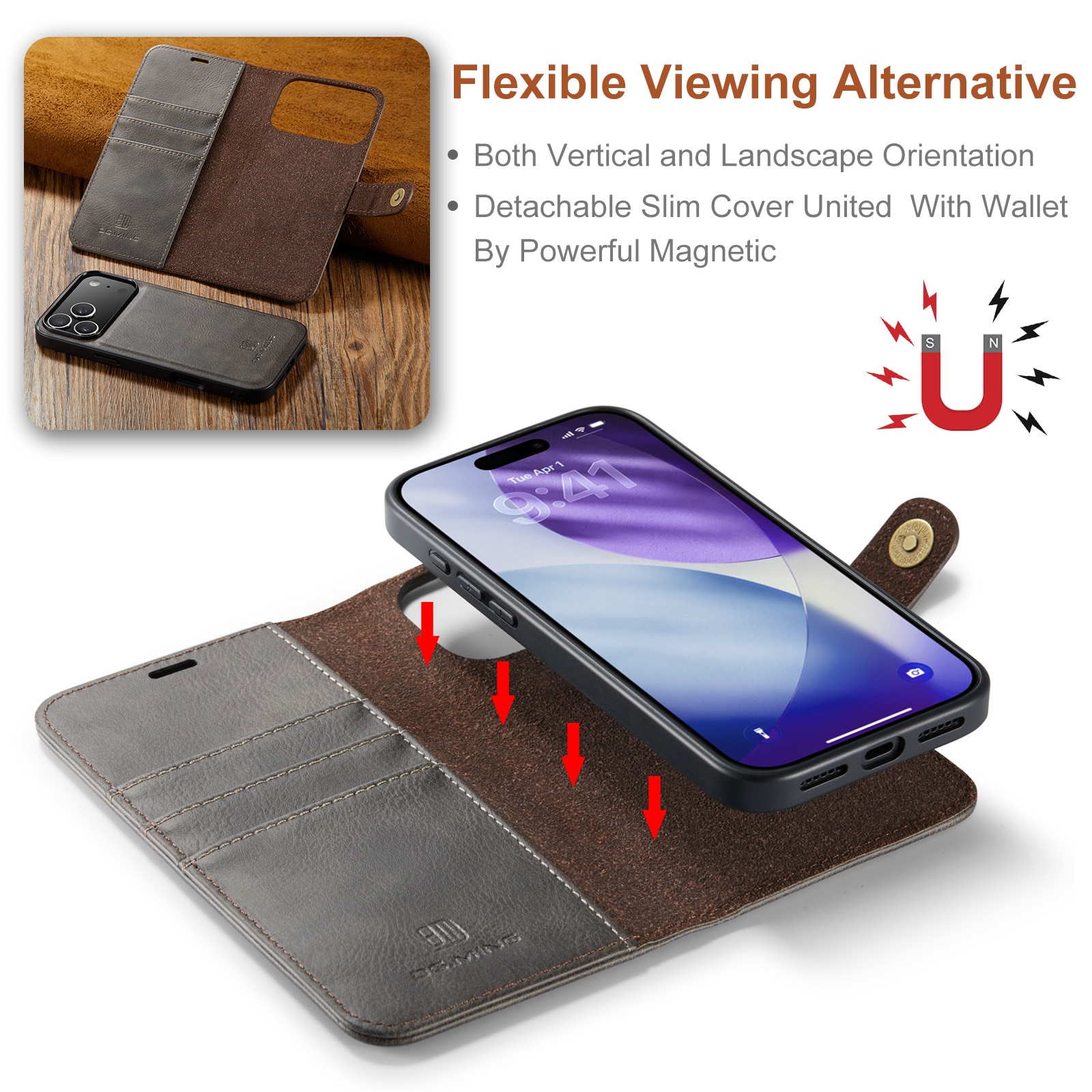 Cover portafoglio Magnet Wallet iPhone 17 Pro Brown
