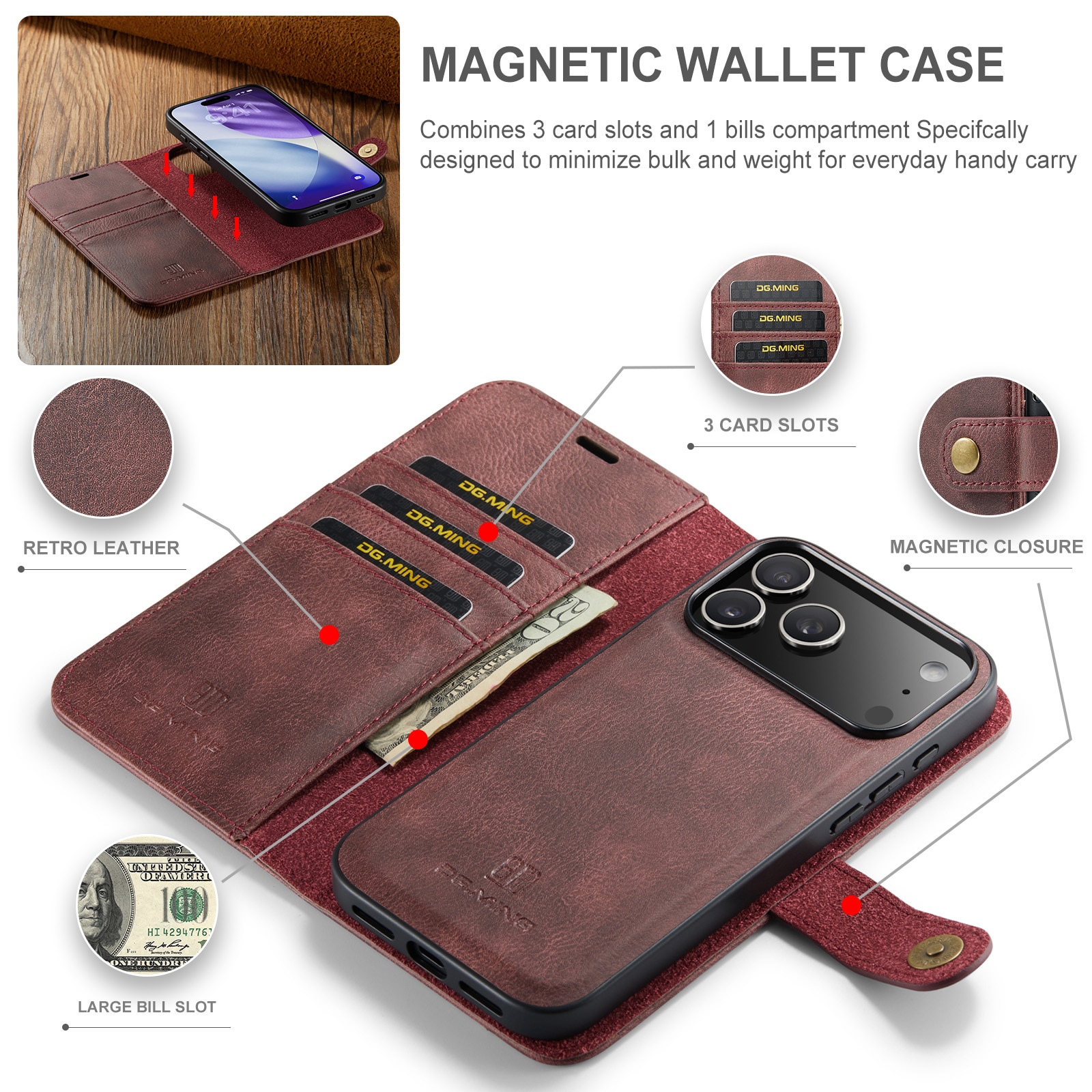 Cover portafoglio Magnet Wallet iPhone 17 Pro Max Red