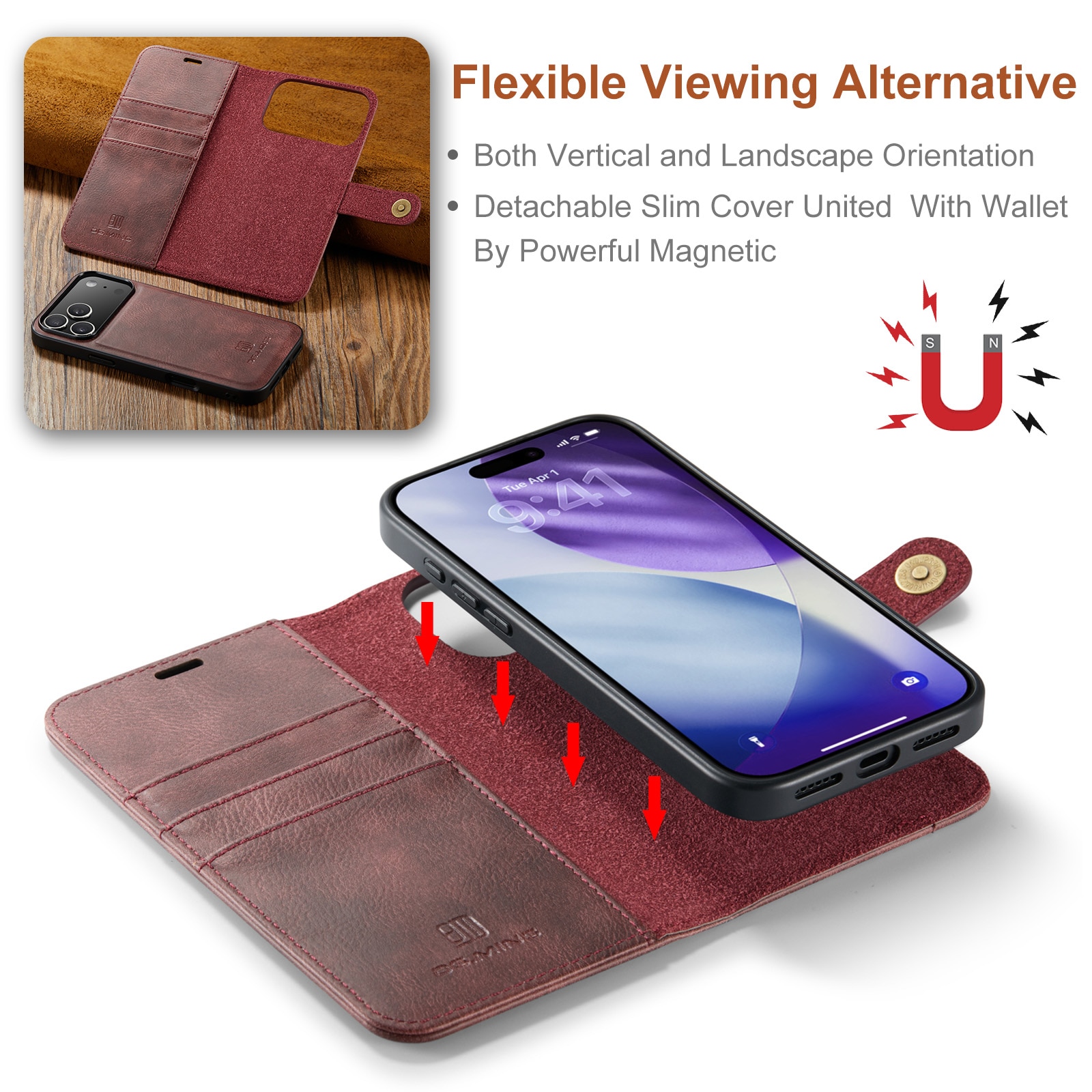 Cover portafoglio Magnet Wallet iPhone 17 Pro Max Red
