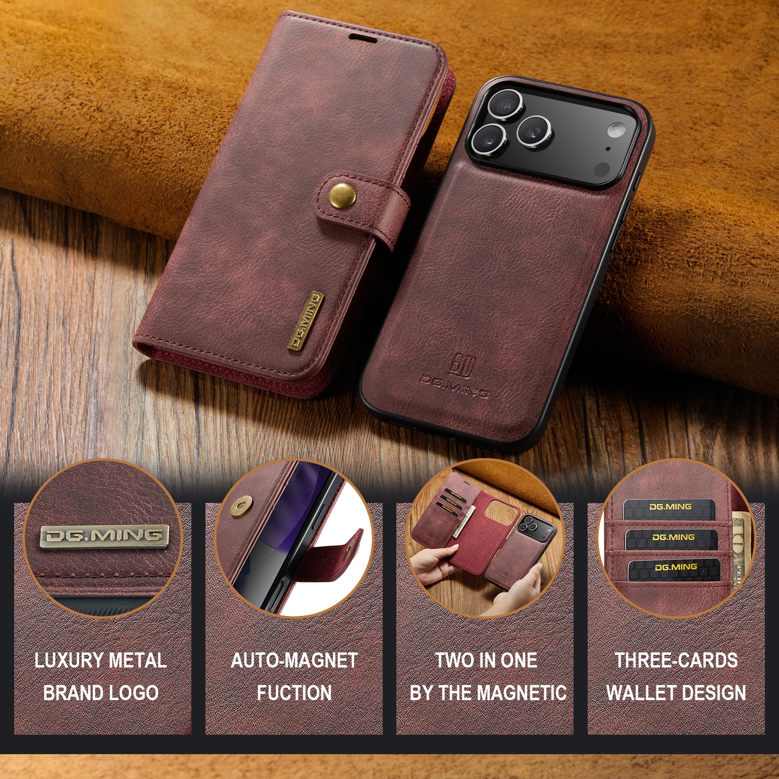 Cover portafoglio Magnet Wallet iPhone 17 Pro Max Red