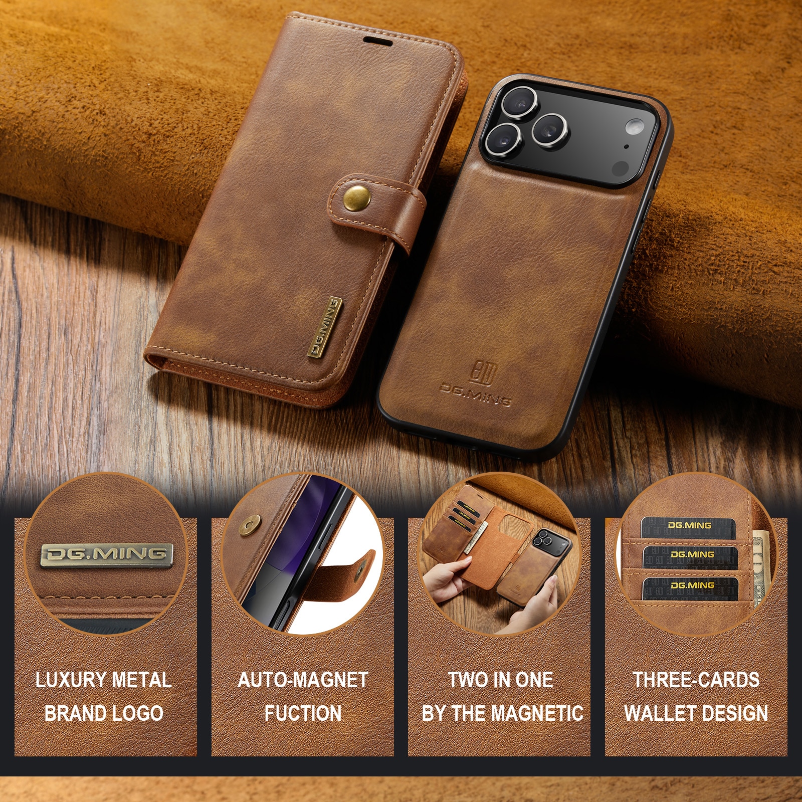 Cover portafoglio Magnet Wallet iPhone 17 Pro Max Cognac