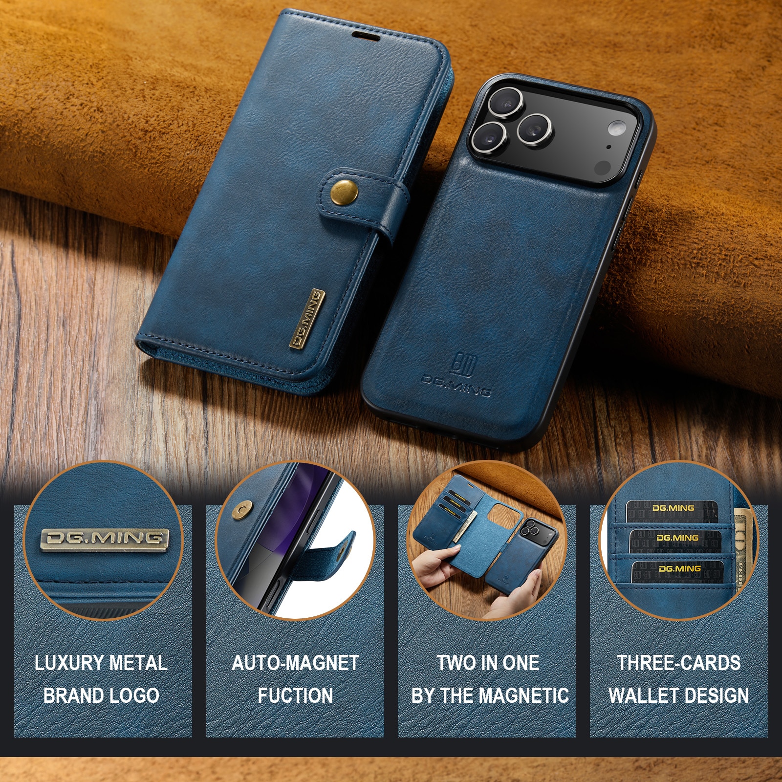Cover portafoglio Magnet Wallet iPhone 17 Pro Max Blue