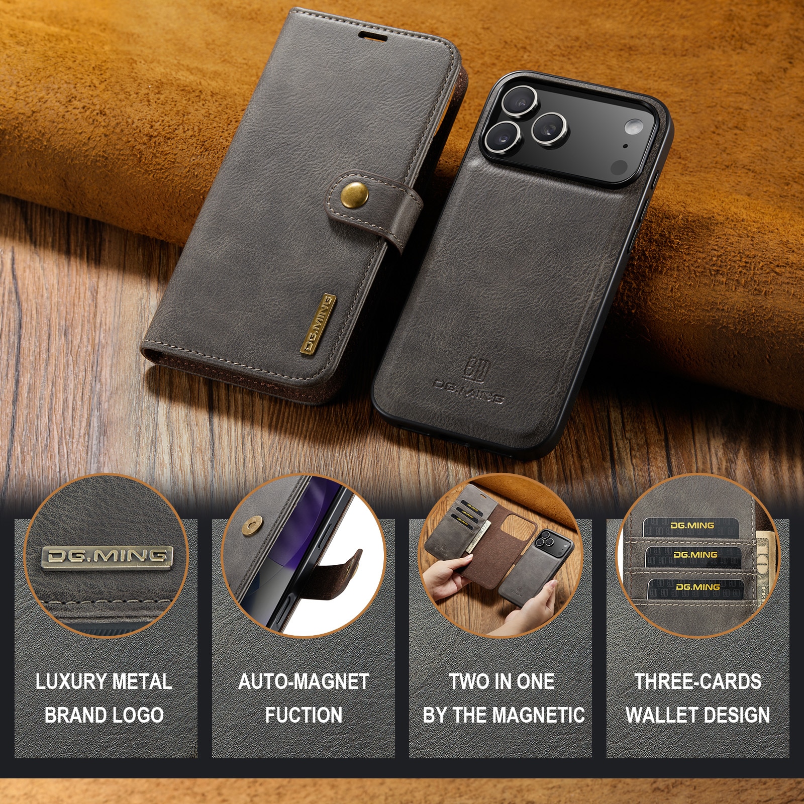 Cover portafoglio Magnet Wallet iPhone 17 Pro Max Brown