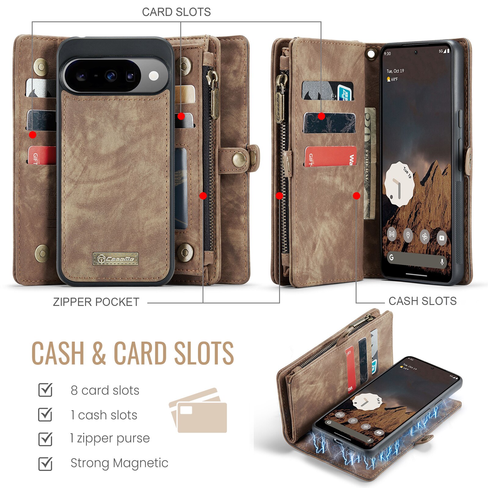 Cover portafoglio Multi-Slot Google Pixel 10 Marrone