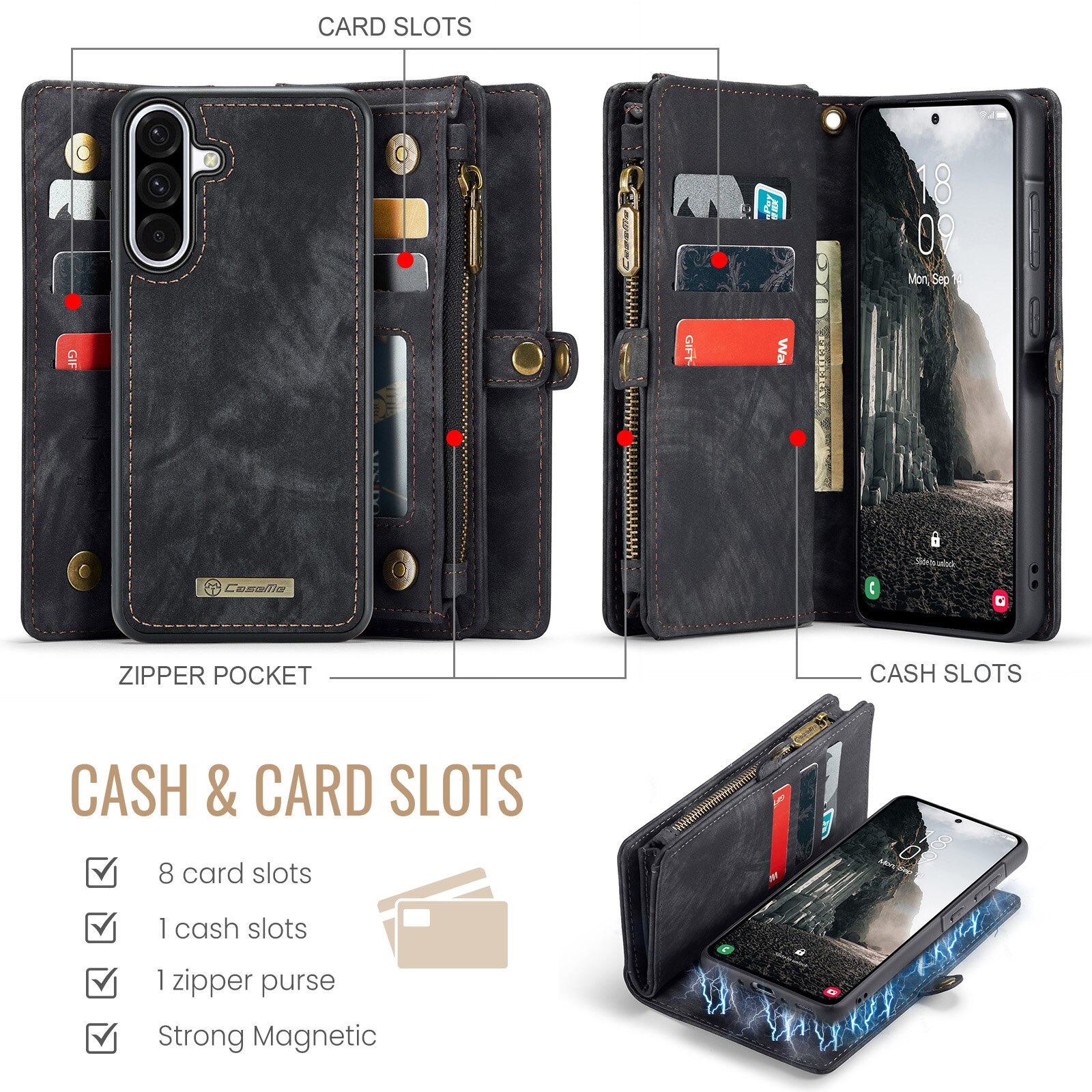 Cover portafoglio Multi-Slot Samsung Galaxy A17 Grigio