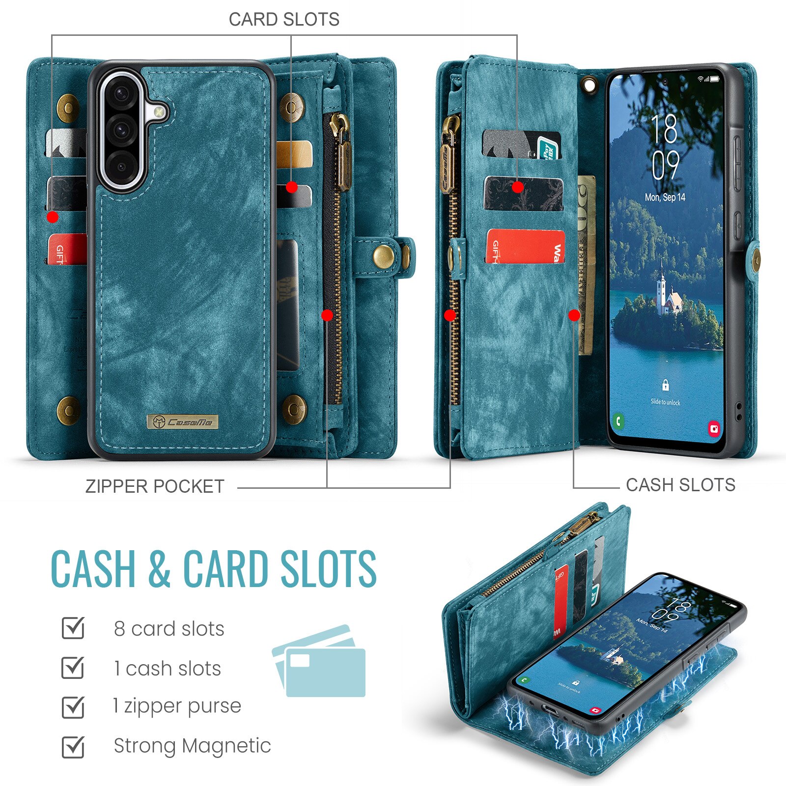 Cover portafoglio Multi-Slot Samsung Galaxy A17 Blu