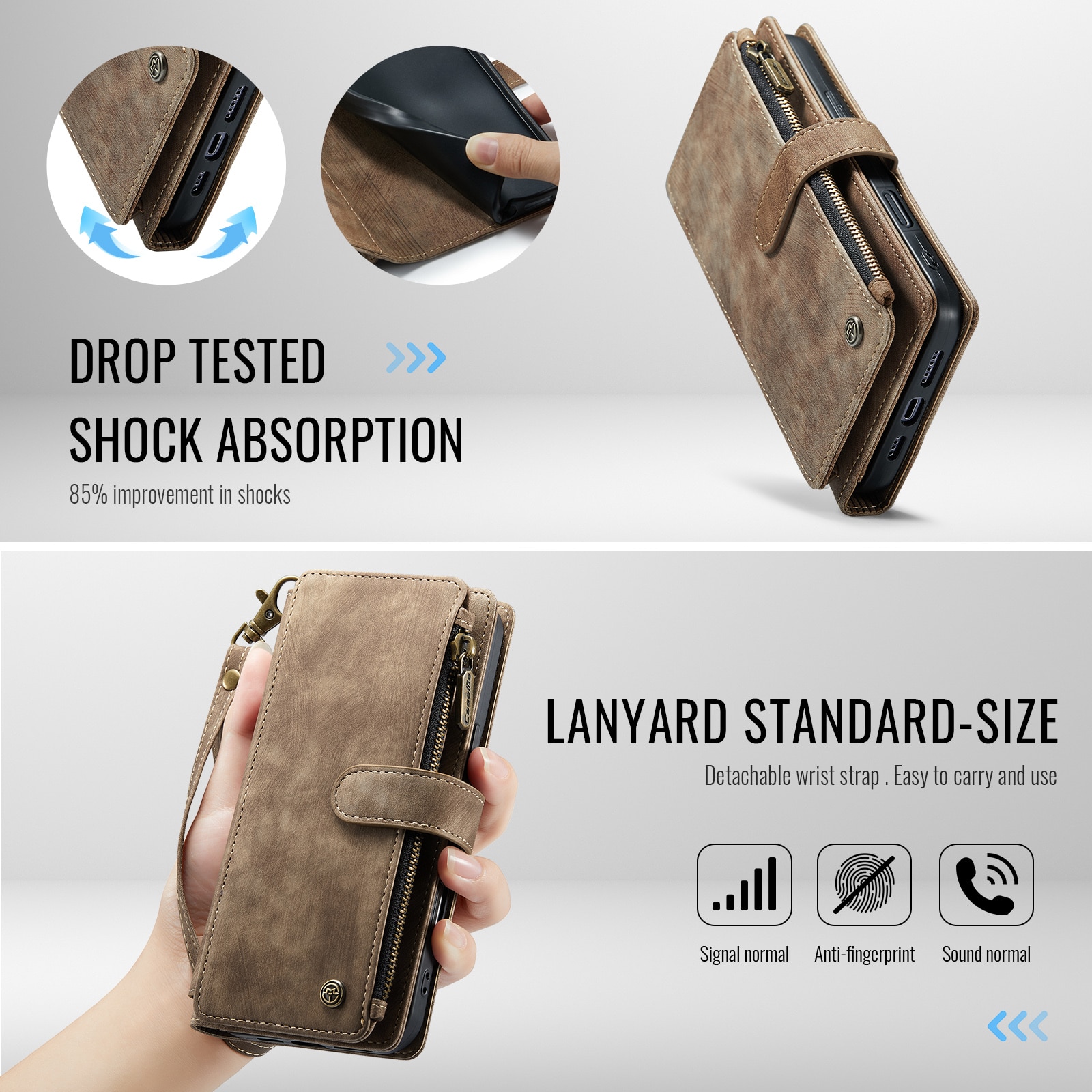 Custodie a portafoglio Zipper iPhone 17 Marrone