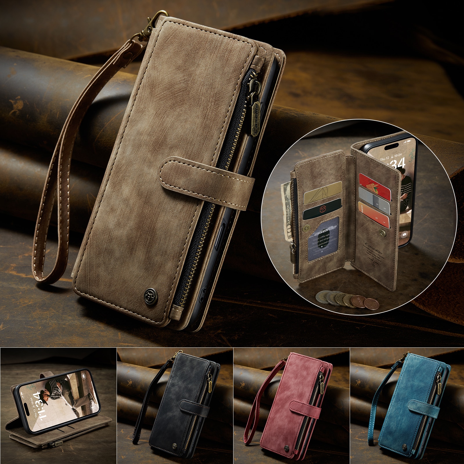 Custodie a portafoglio Zipper iPhone 17 Marrone