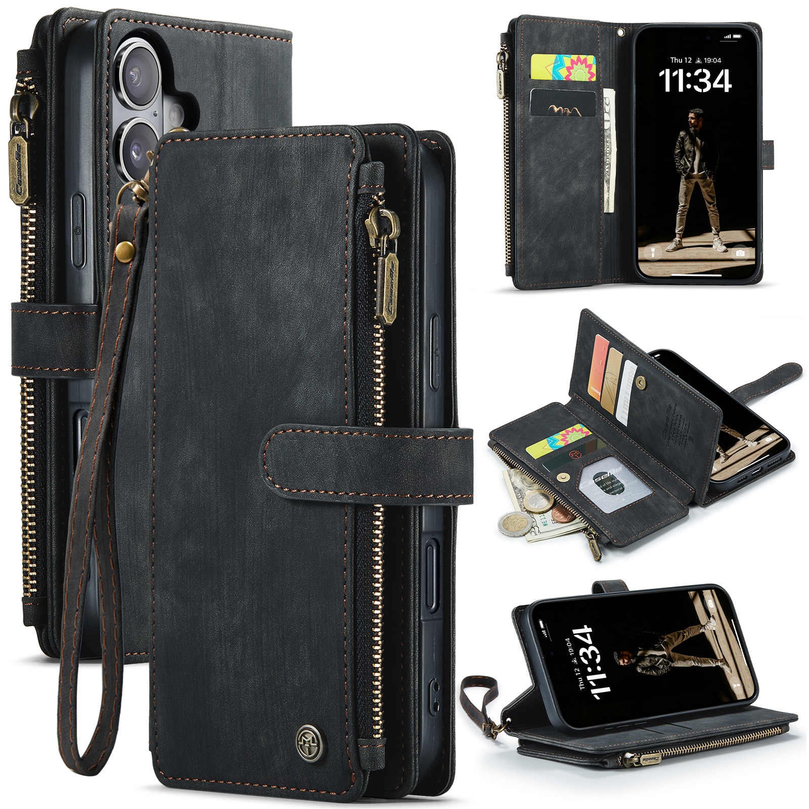 Custodie a portafoglio Zipper iPhone 17 Nero