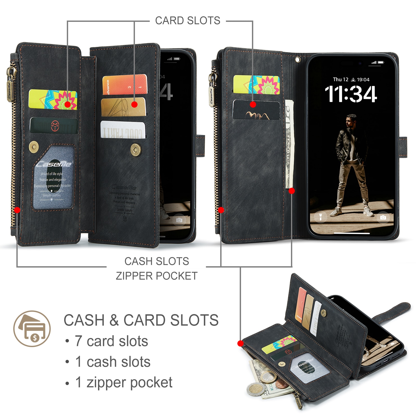 Custodie a portafoglio Zipper iPhone 17 Nero