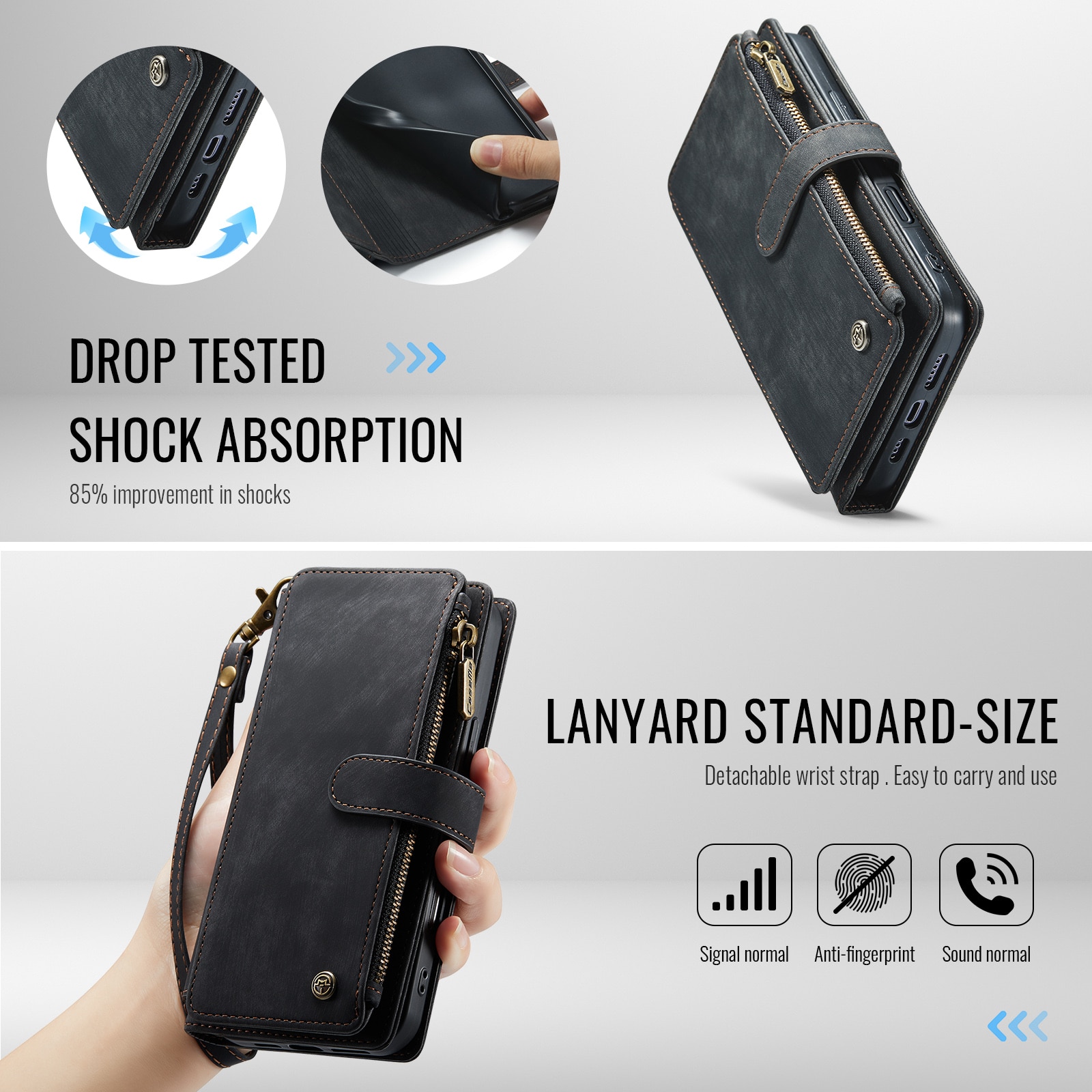 Custodie a portafoglio Zipper iPhone 17 Nero
