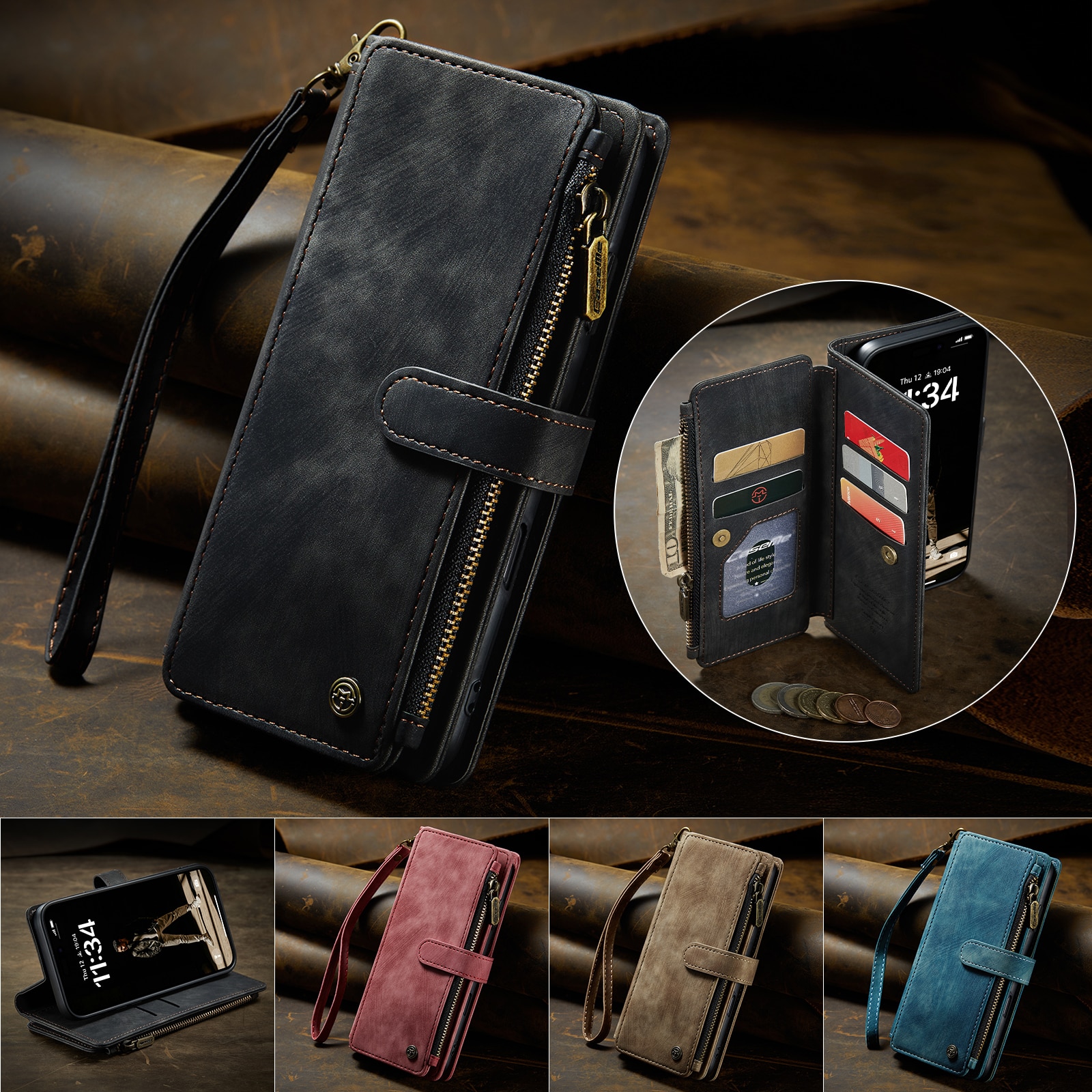 Custodie a portafoglio Zipper iPhone 17 Nero