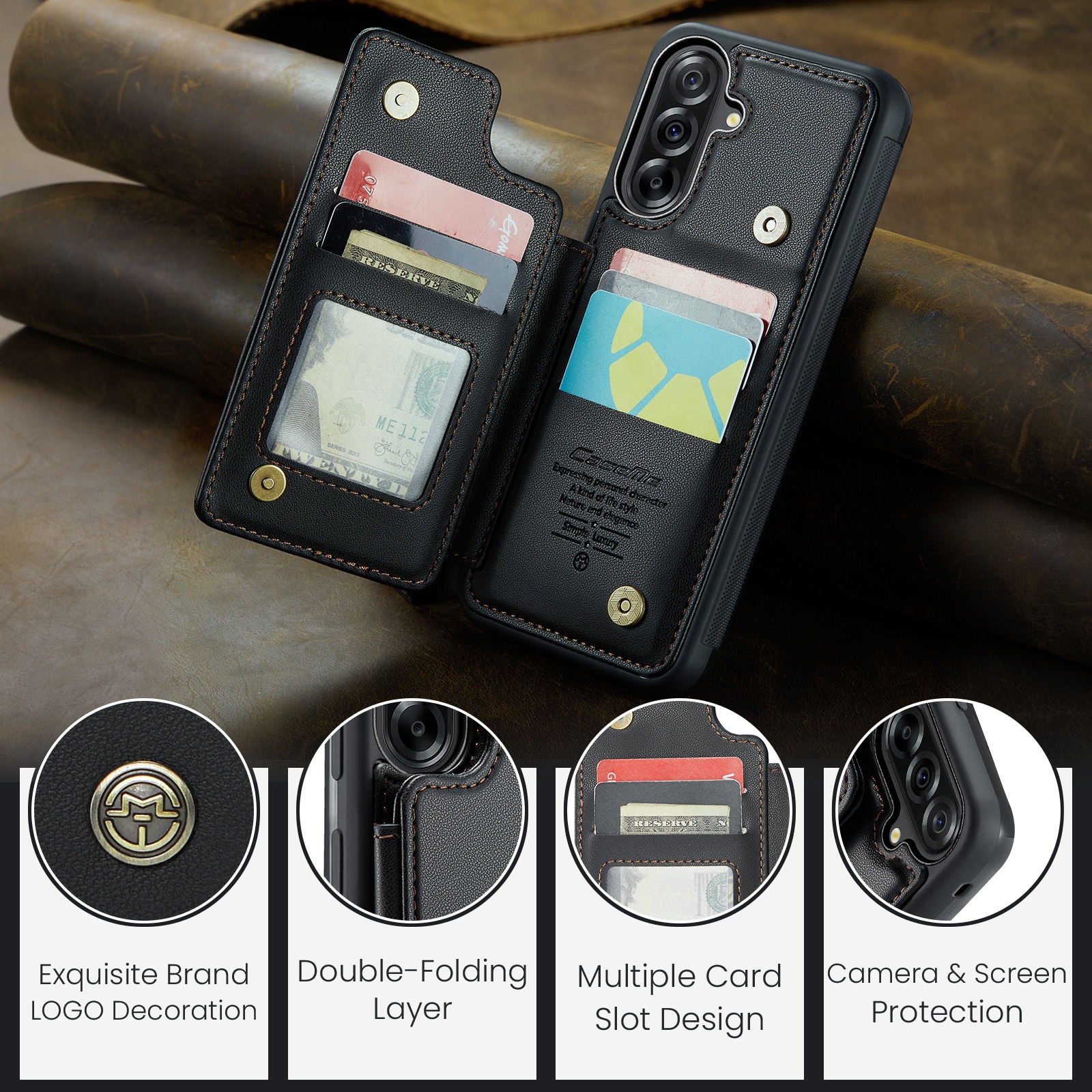 Cover con portacarte anti-RFID Samsung Galaxy A17 nero