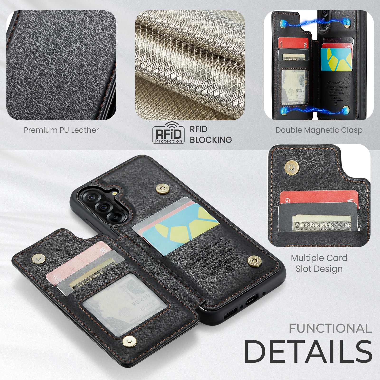 Cover con portacarte anti-RFID Samsung Galaxy A17 nero