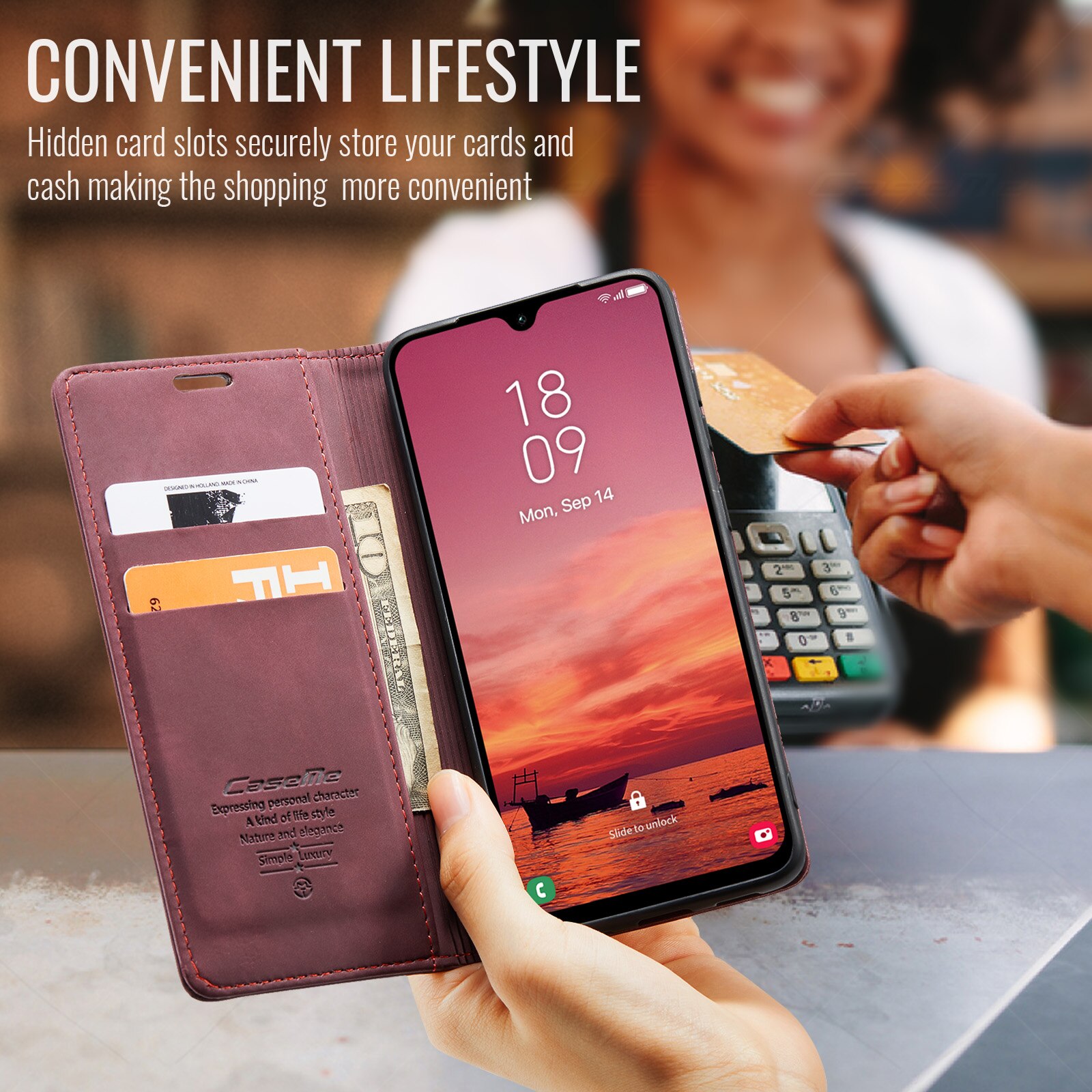 Custodie a portafoglio sottili Samsung Galaxy A17 Rosso