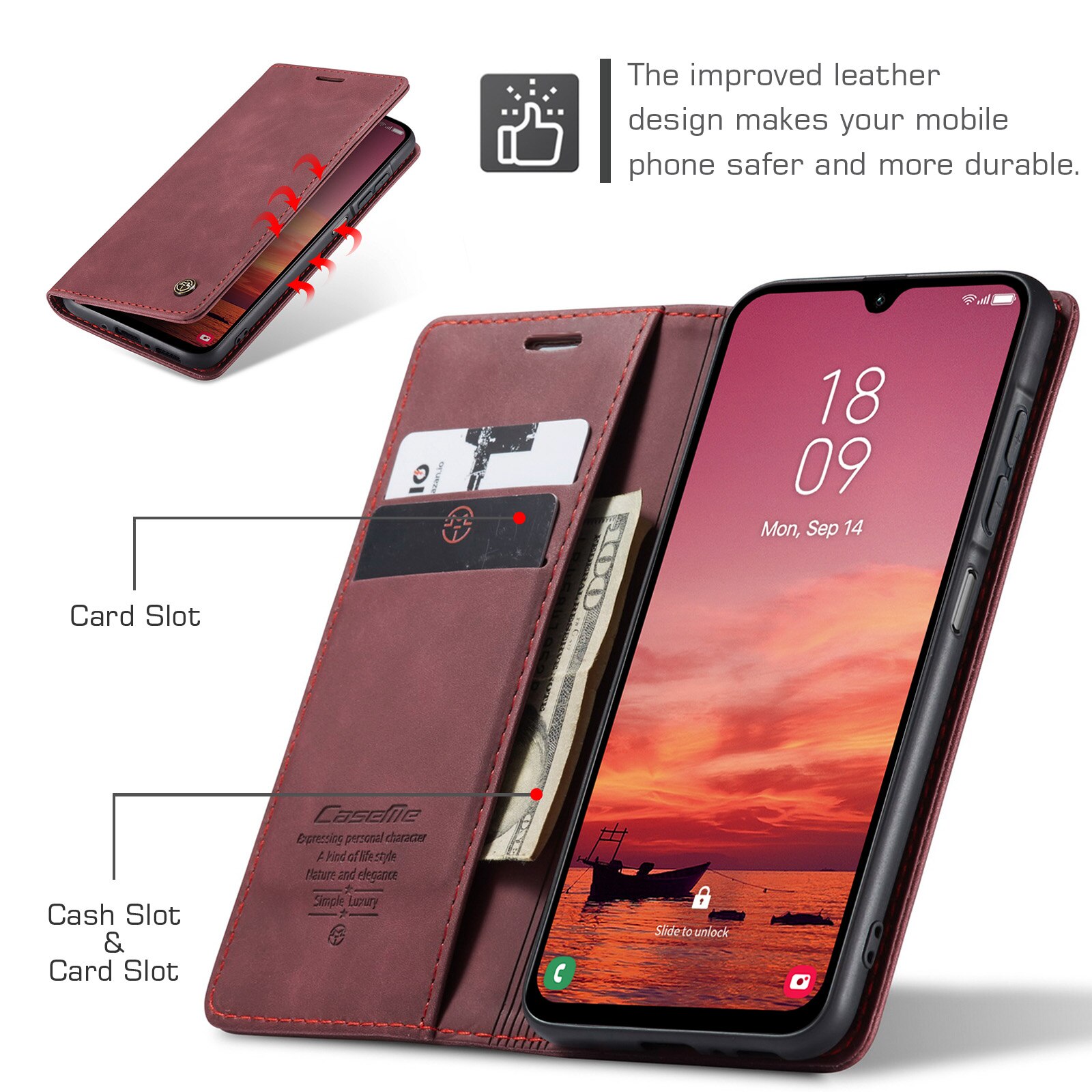 Custodie a portafoglio sottili Samsung Galaxy A17 Rosso