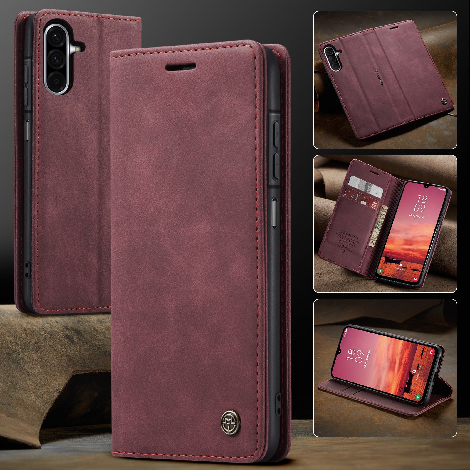 Custodie a portafoglio sottili Samsung Galaxy A17 Rosso