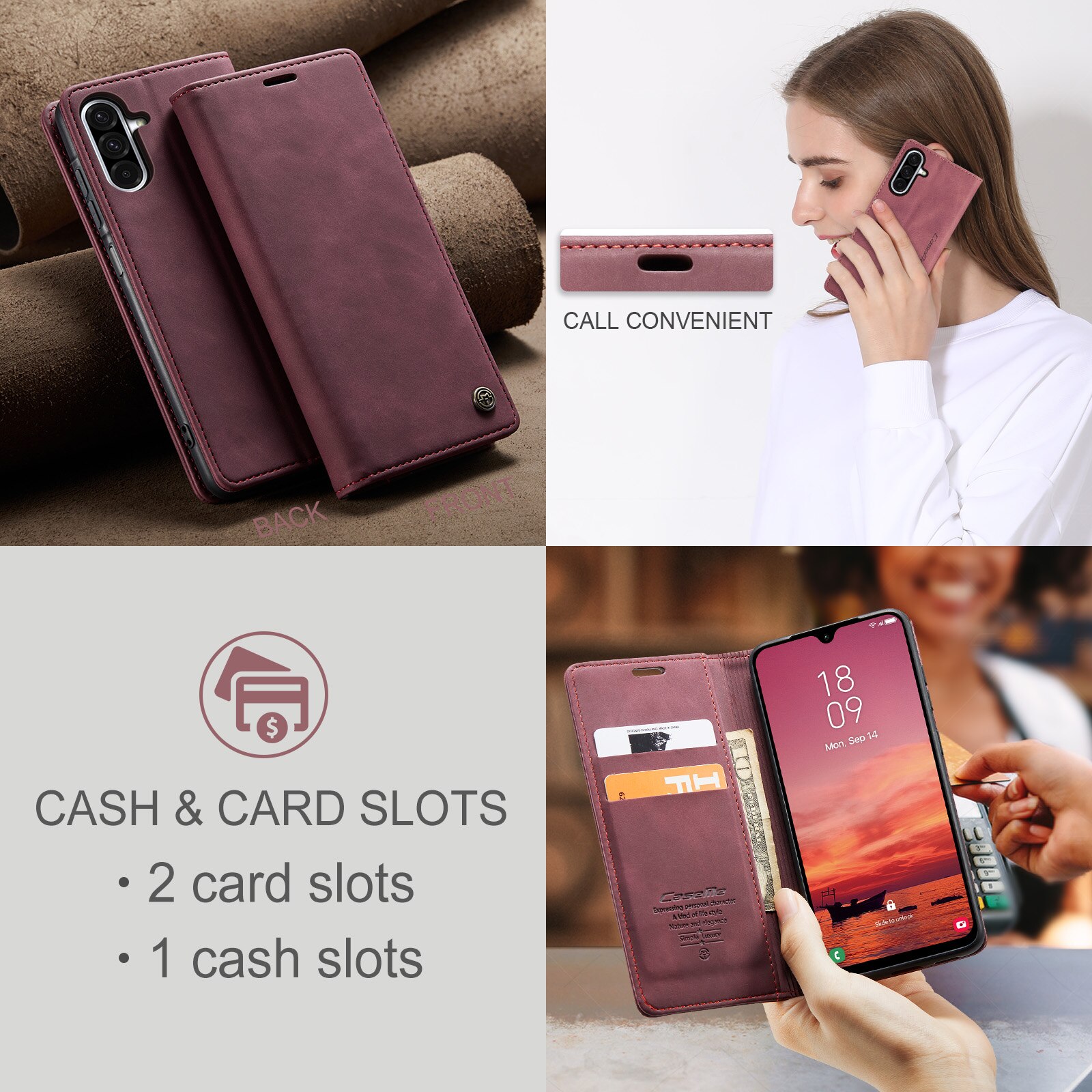 Custodie a portafoglio sottili Samsung Galaxy A17 Rosso