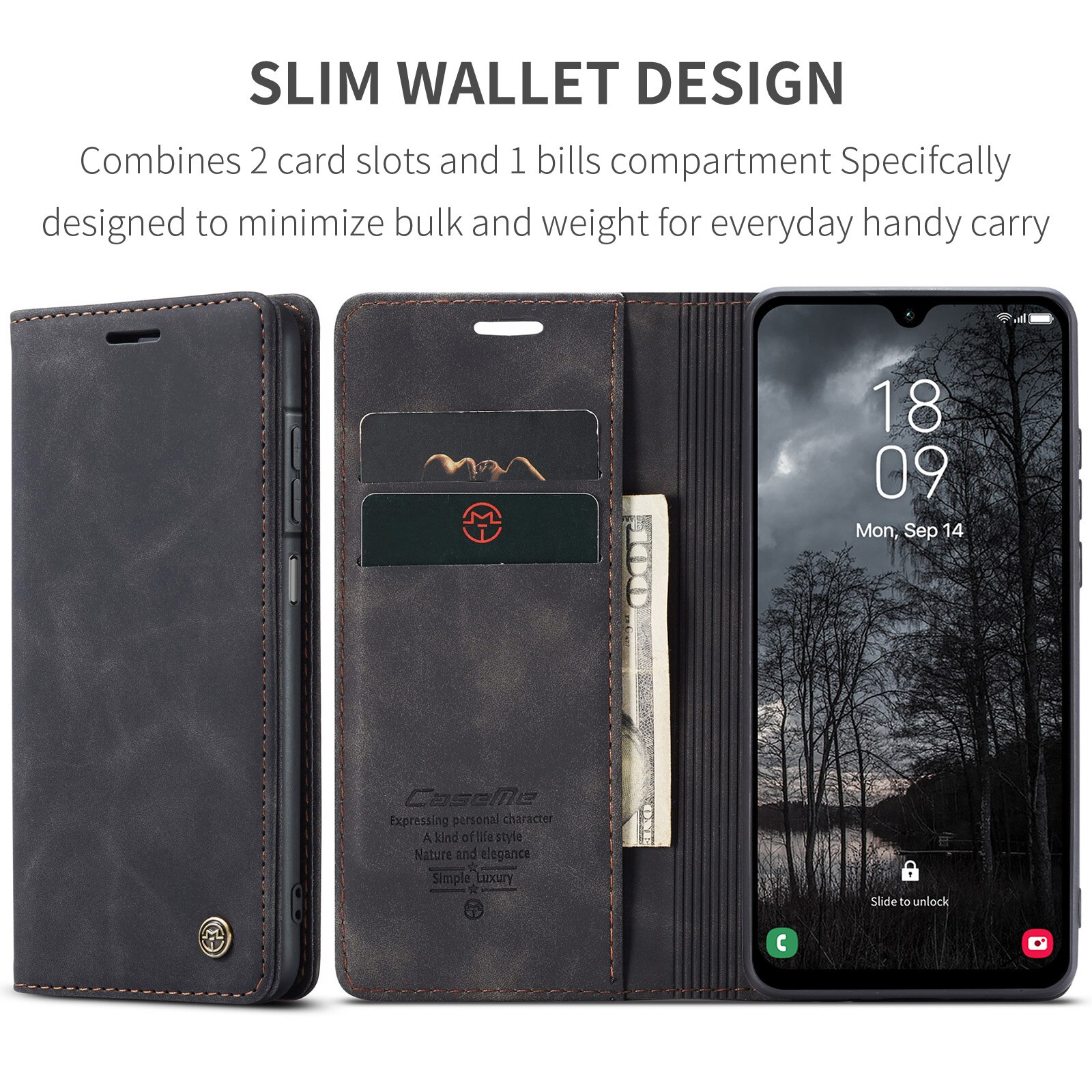 Custodie a portafoglio sottili Samsung Galaxy A17 Nero