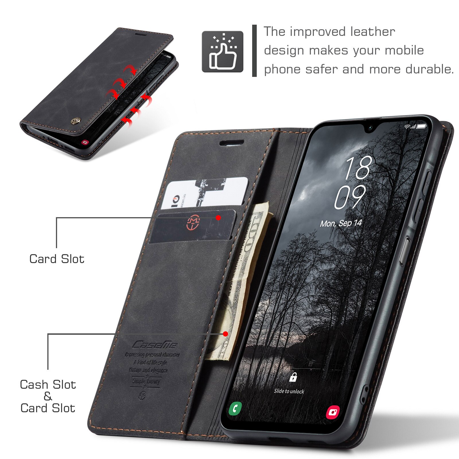 Custodie a portafoglio sottili Samsung Galaxy A17 Nero