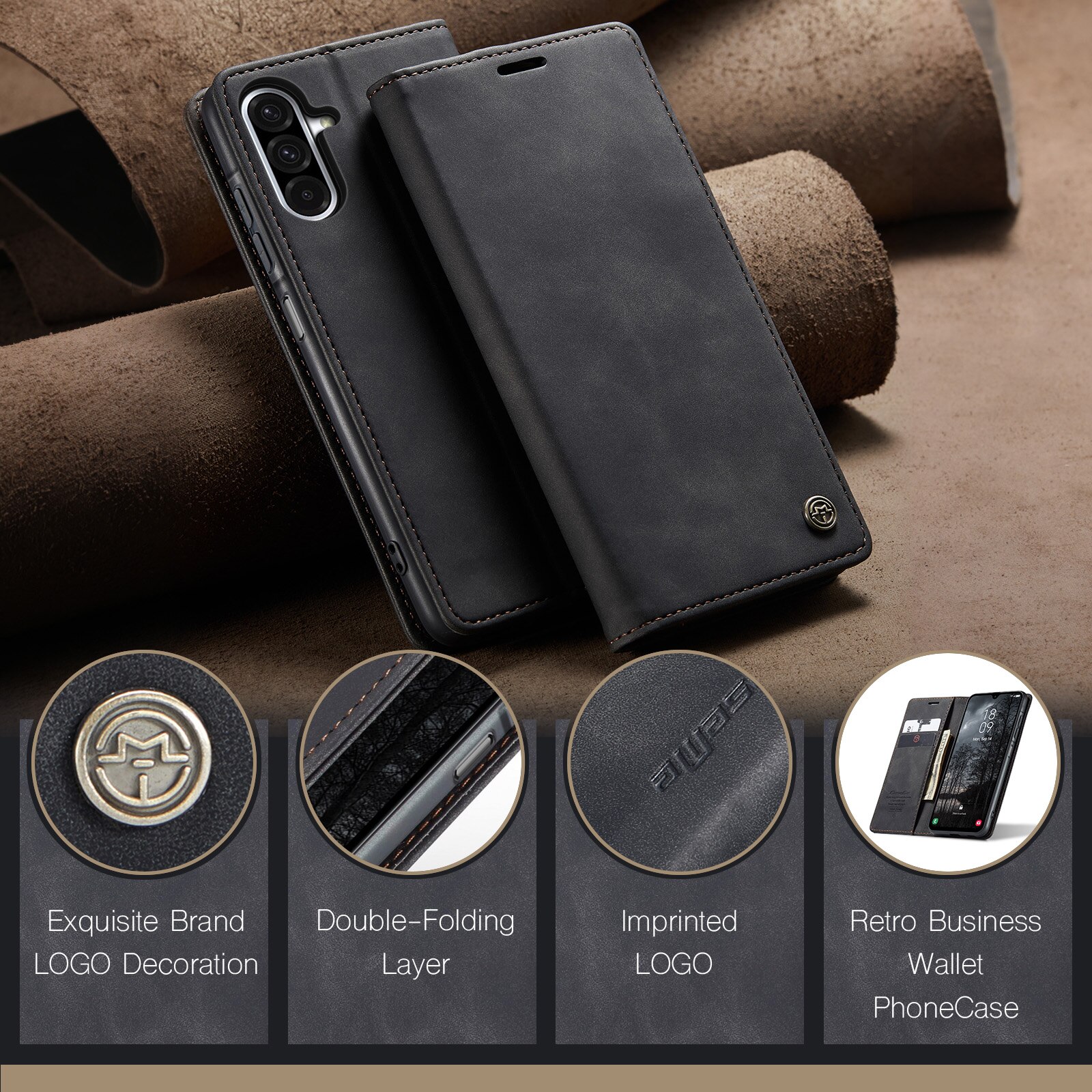 Custodie a portafoglio sottili Samsung Galaxy A17 Nero