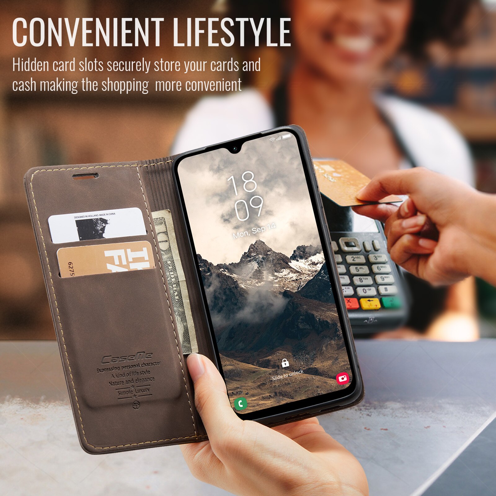 Custodie a portafoglio sottili Samsung Galaxy A17 Marrone