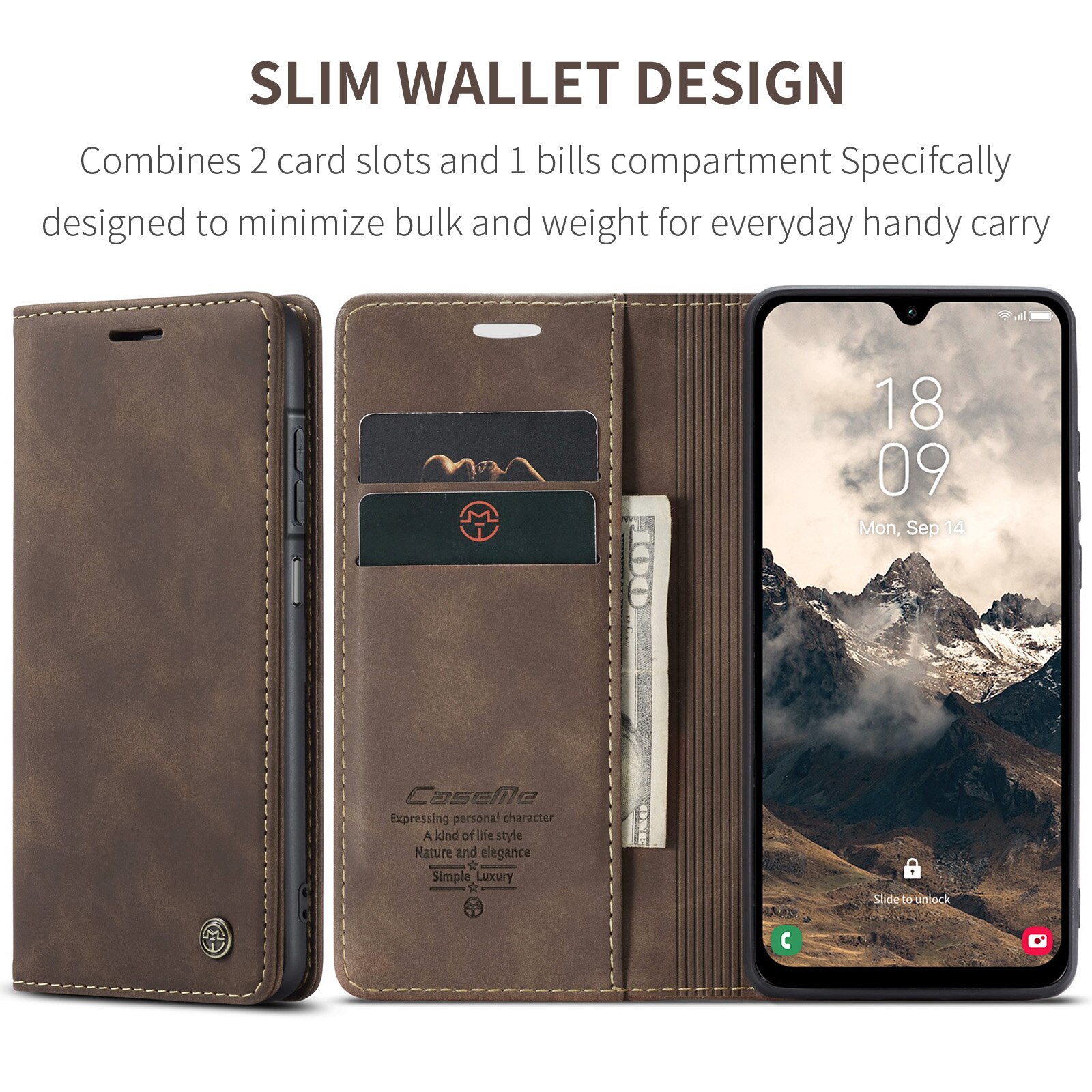 Custodie a portafoglio sottili Samsung Galaxy A17 Marrone