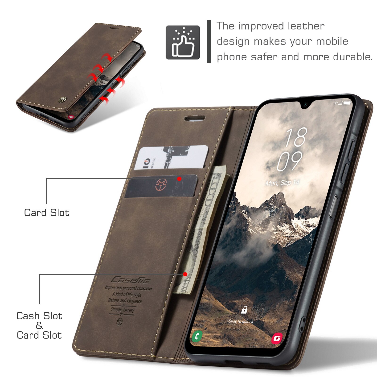 Custodie a portafoglio sottili Samsung Galaxy A17 Marrone