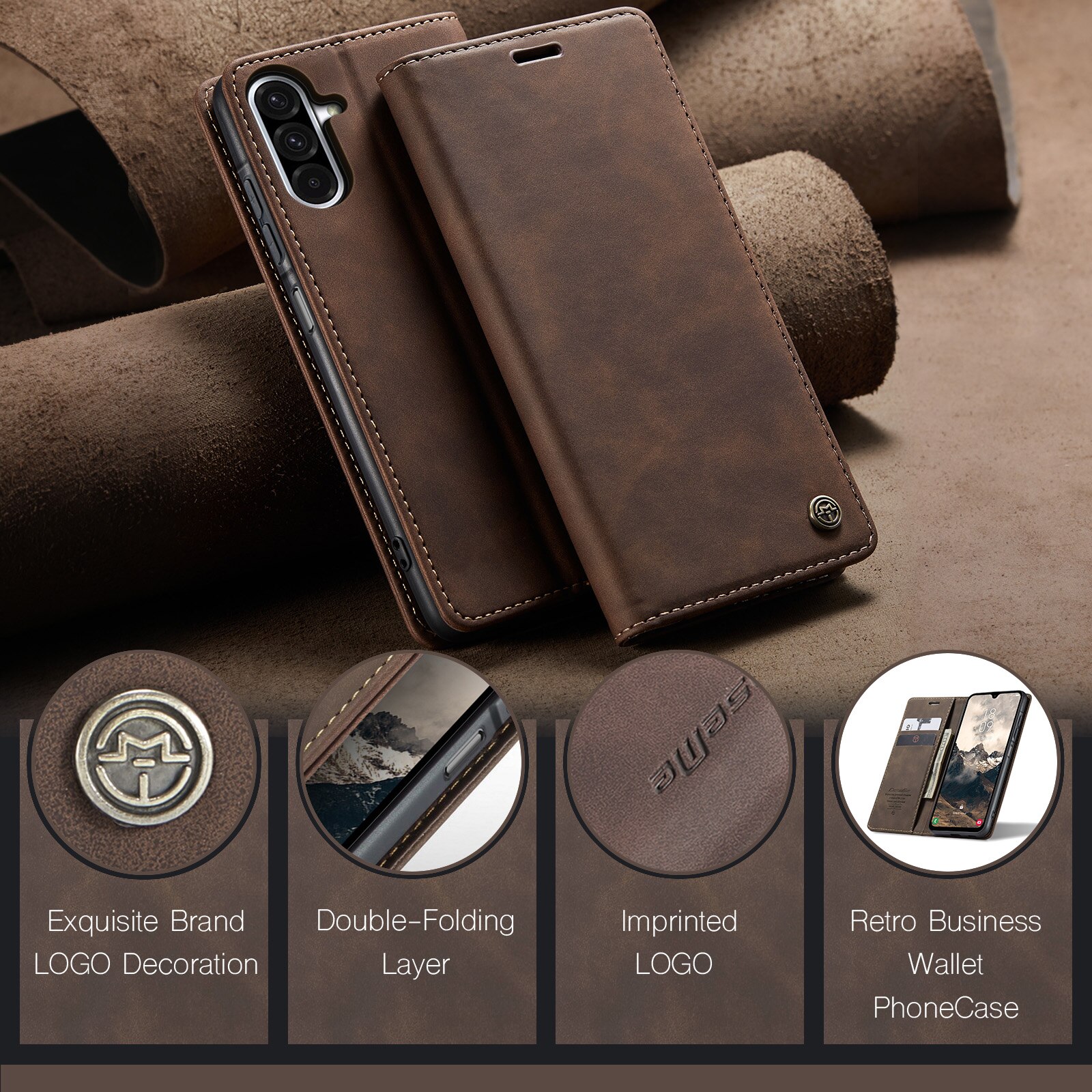 Custodie a portafoglio sottili Samsung Galaxy A17 Marrone