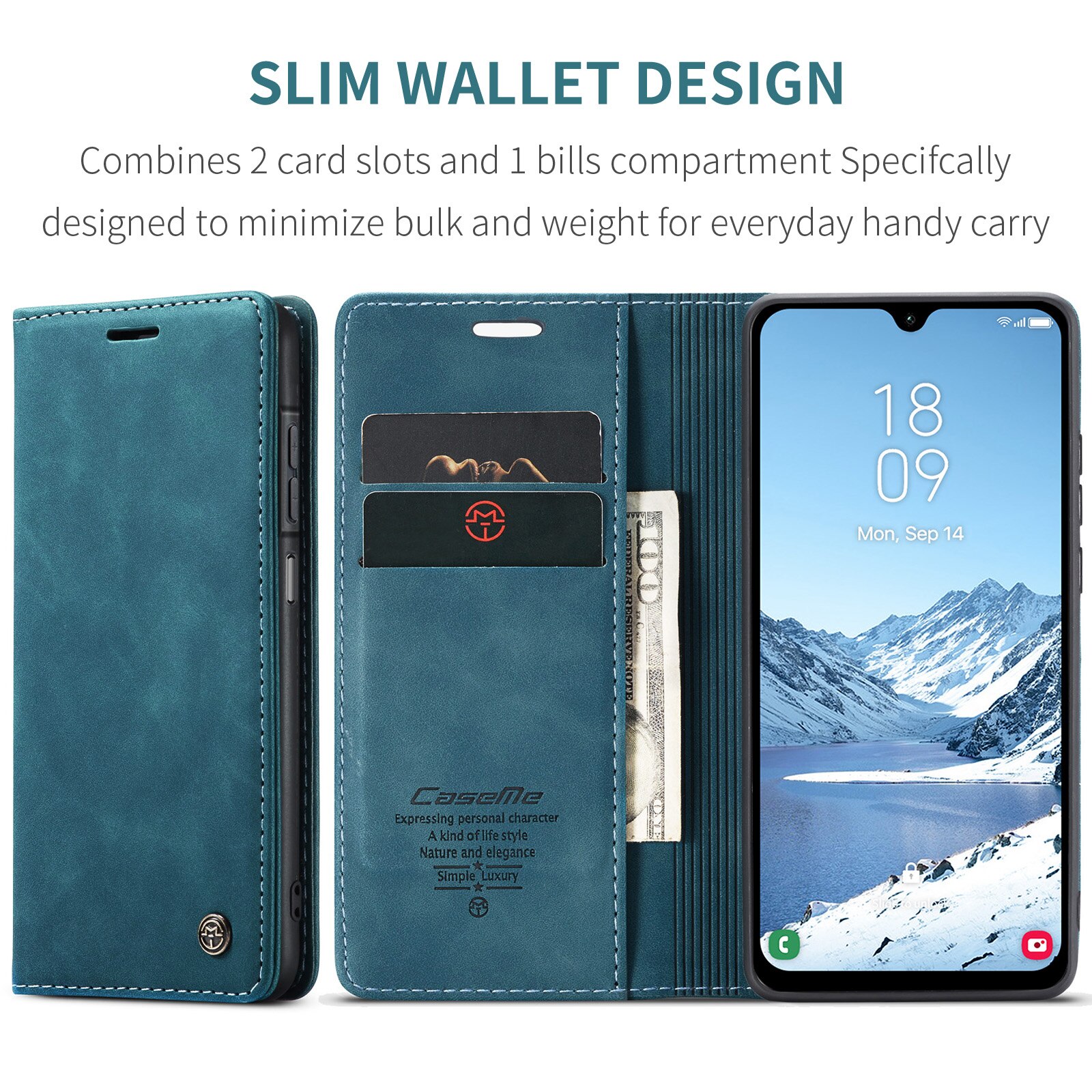 Custodie a portafoglio sottili Samsung Galaxy A17 Blu