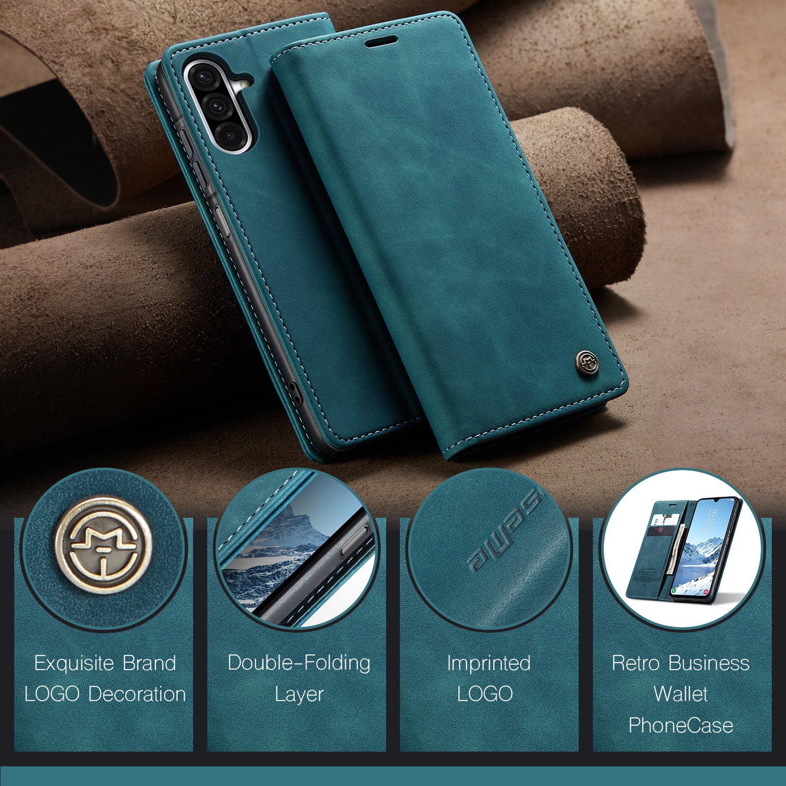 Custodie a portafoglio sottili Samsung Galaxy A17 Blu