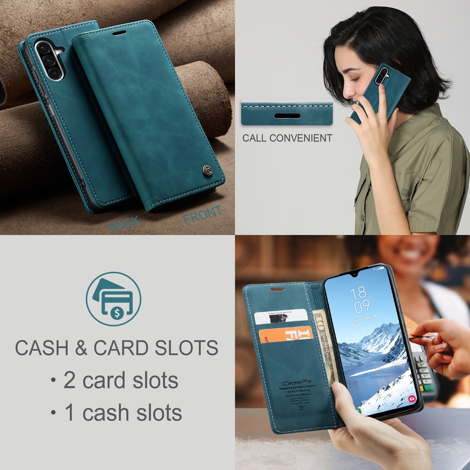 Custodie a portafoglio sottili Samsung Galaxy A17 Blu