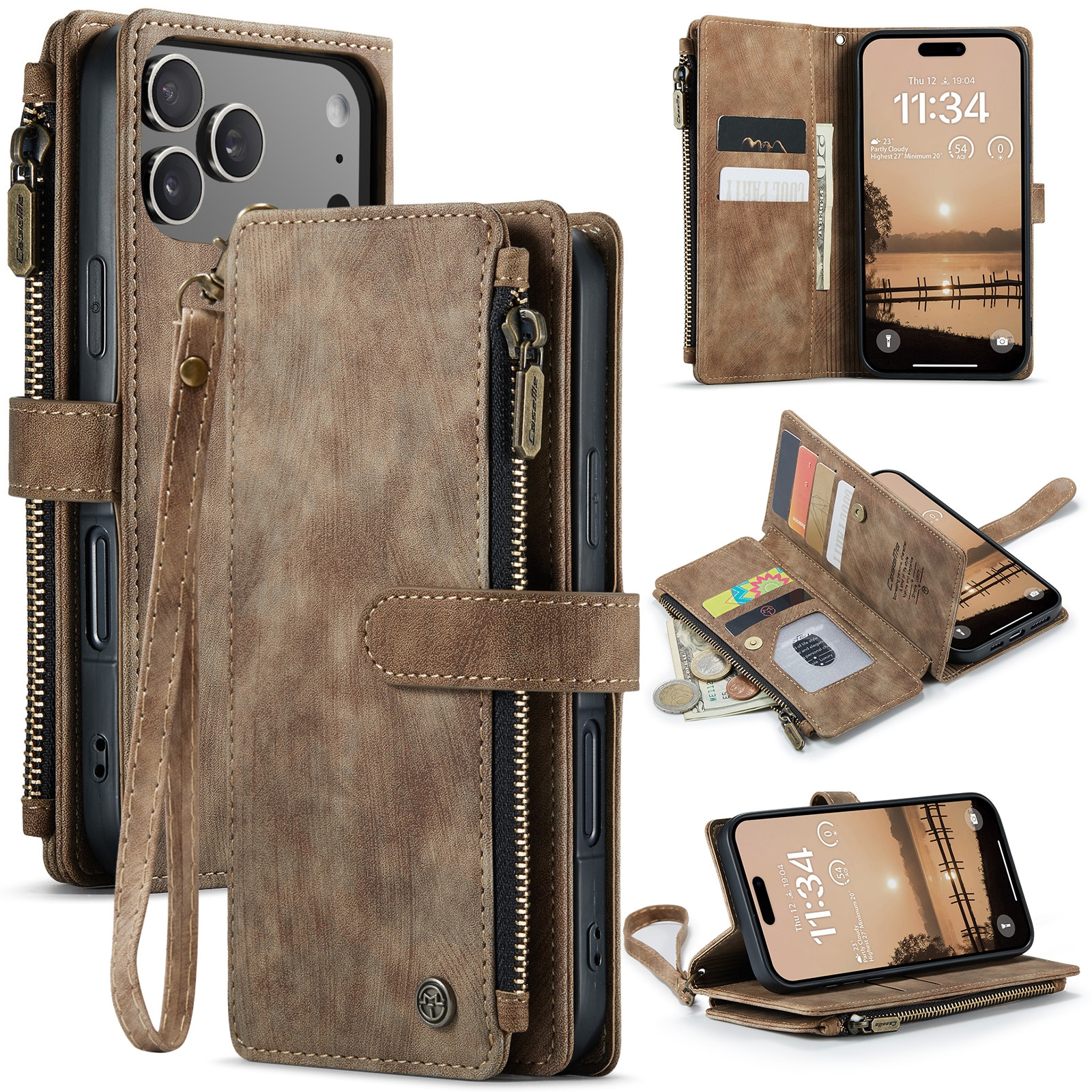 Custodie a portafoglio Zipper iPhone 17 Pro Marrone